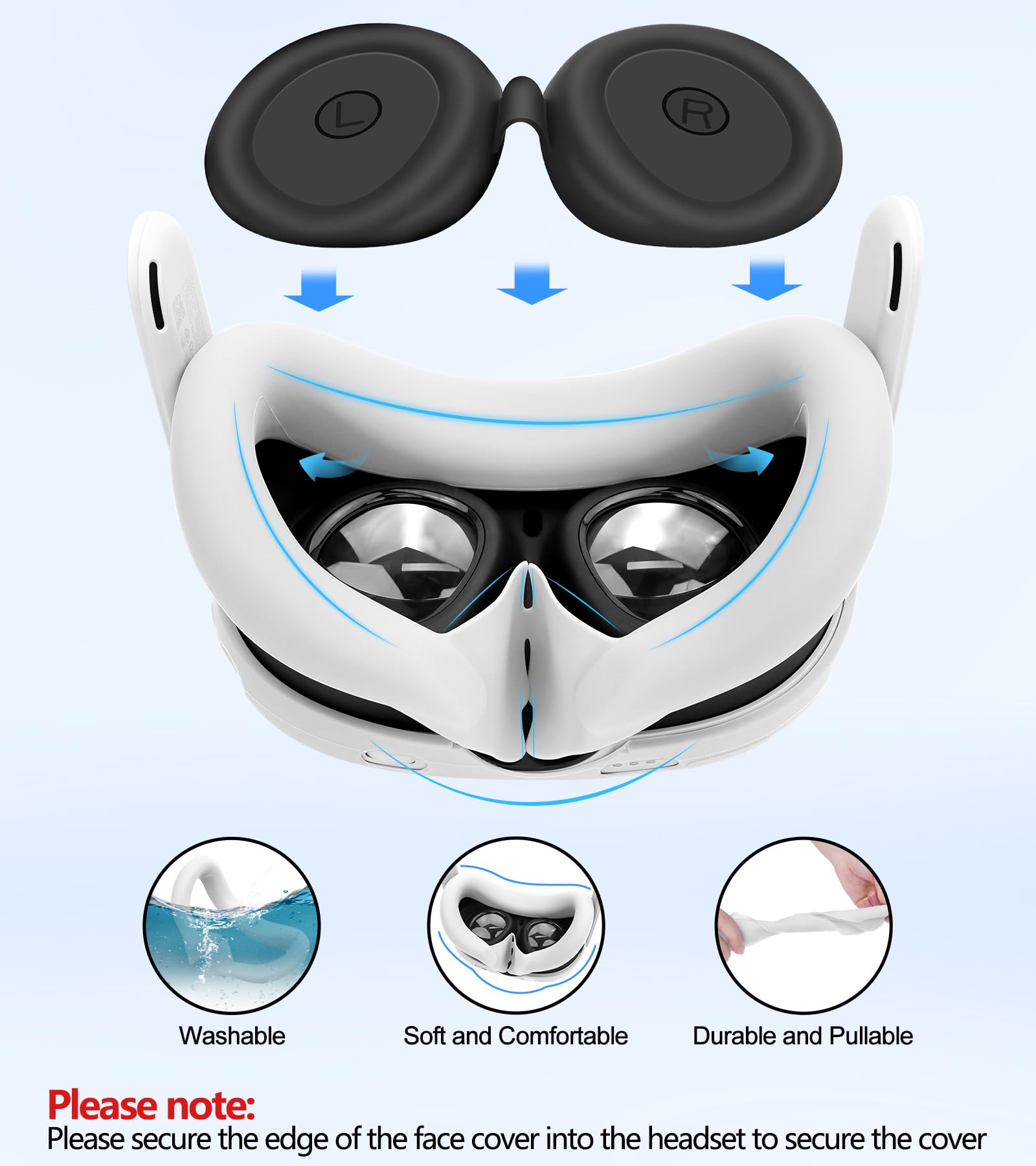 Silikonabdeckungsset, kompatibel mit Oculus/Meta Quest 3, VR-Zubehör-Schutzhülle, inklusive Controller-Griffen, Frontschalen-Headset-Abdeckung und Gesichtsabdeckung (weiß)