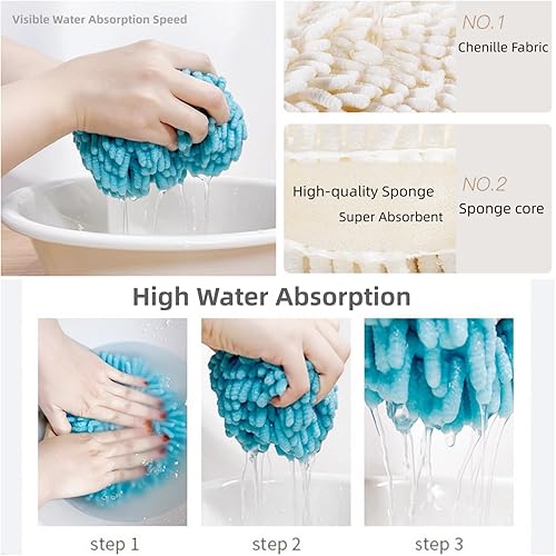 Miniatura 5 de Juego de 4 toallas de mano de felpilla de secado rápido con 4 ganchos, para baño y cocina, para secar tus manos al instante (4 azul)