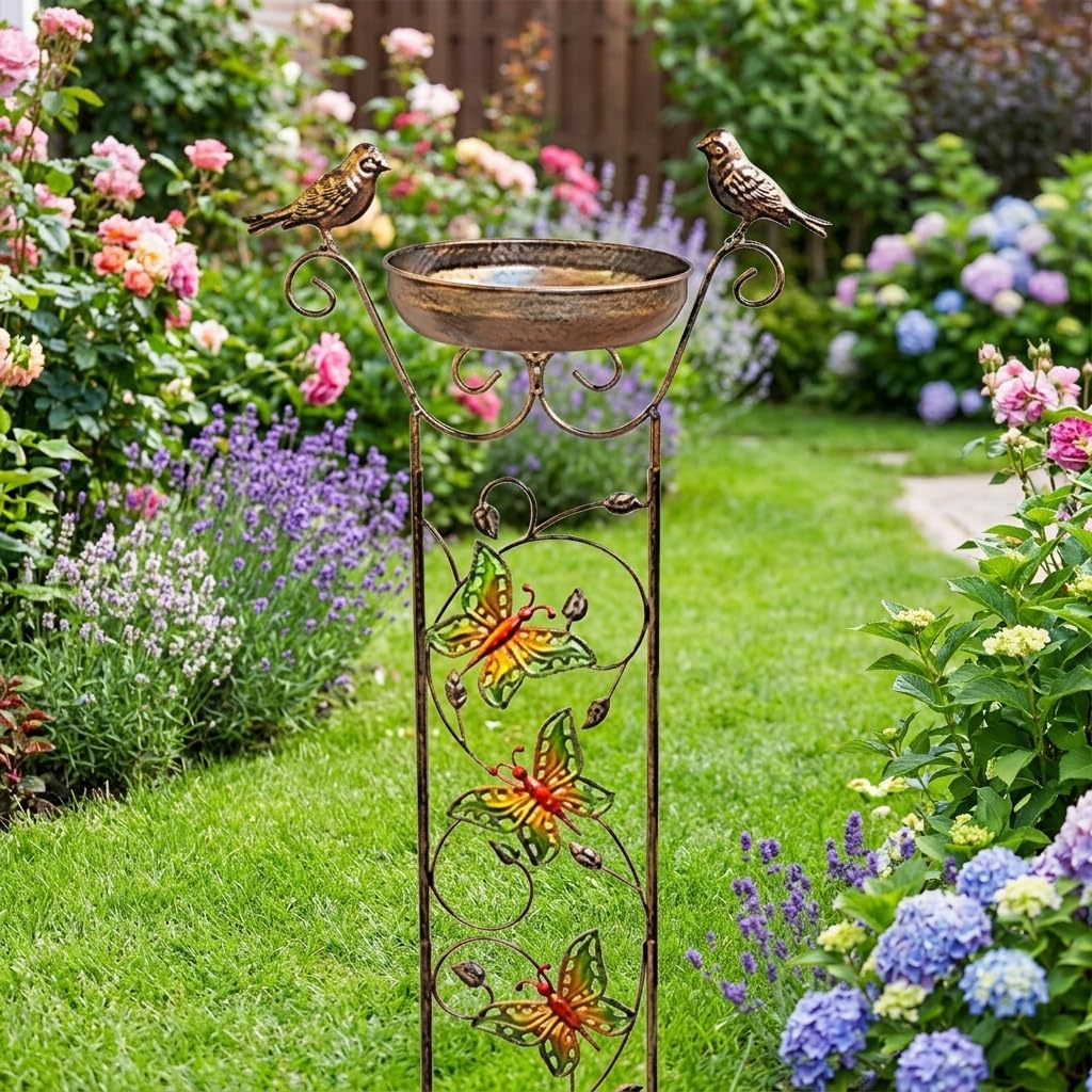Vogeltränke Gartendeko Rost, Rostbeständiges Vogelbad für Wildvögel, Wetterfeste Vogeltränke Stehend aus Eisenmaterial, Dekoratives Gartenaccessoire, Modern, minimalistisch mit Sch