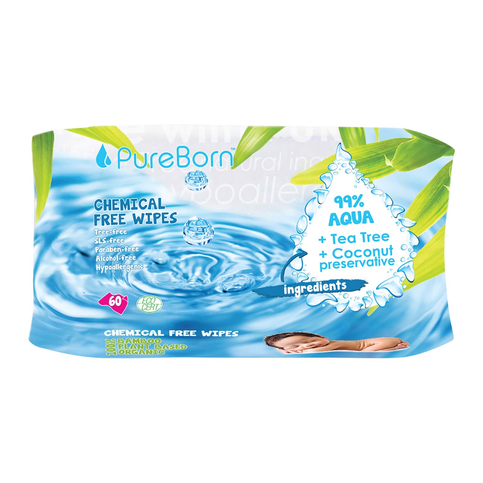 Pureborn Baby Wipes - Pack of 60 pcs