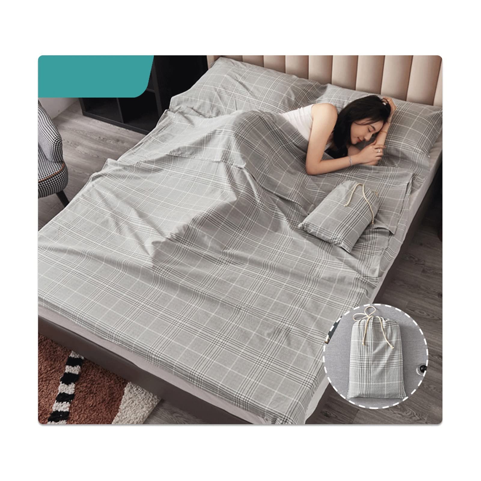 RUZGAR Drap de Sac de Couchage 100% Coton Plaid Rayé Confort Léger Sac de Couchage Adultes Drap de Couchage de Voyage en Simple Double (Color : Gray A, Size : 80x210cm-31x82)