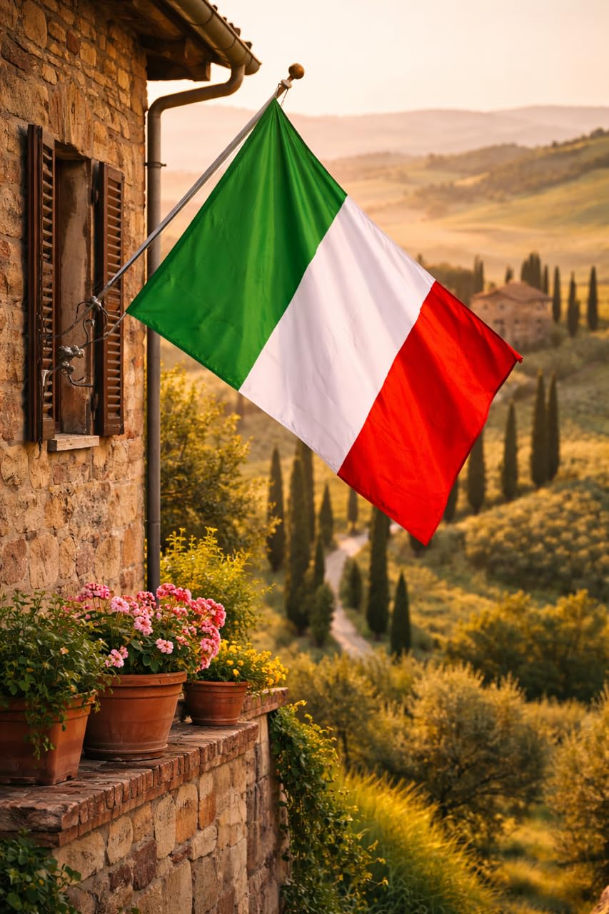 Bandiera Italiana 90x150cm, Tricolore Verde Bianco Rosso, Poliestere, per Mondiali 2026 e Eventi Sportivi (nazione)