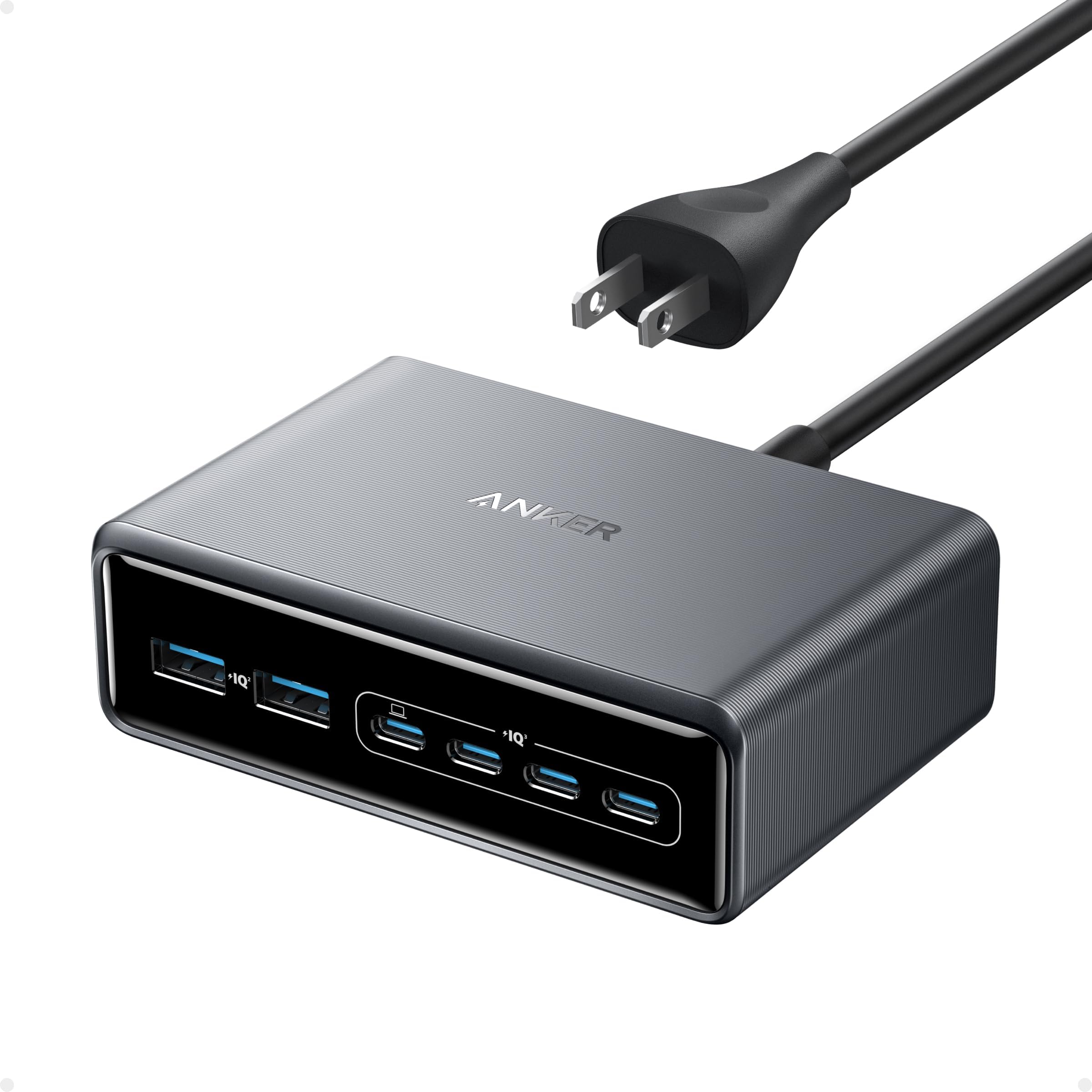 Prime Charging Station, 200W 6-Port GaN Desktop Charger, Fast Charging USB C Charger for Multiple Devices, Compatible with iPhone, Galaxy, MacBook, Dell and More