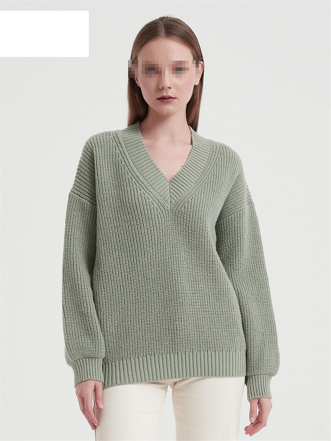 Damski prosty sweter z dekoltem w serek, luźny sweter sweter na co dzień