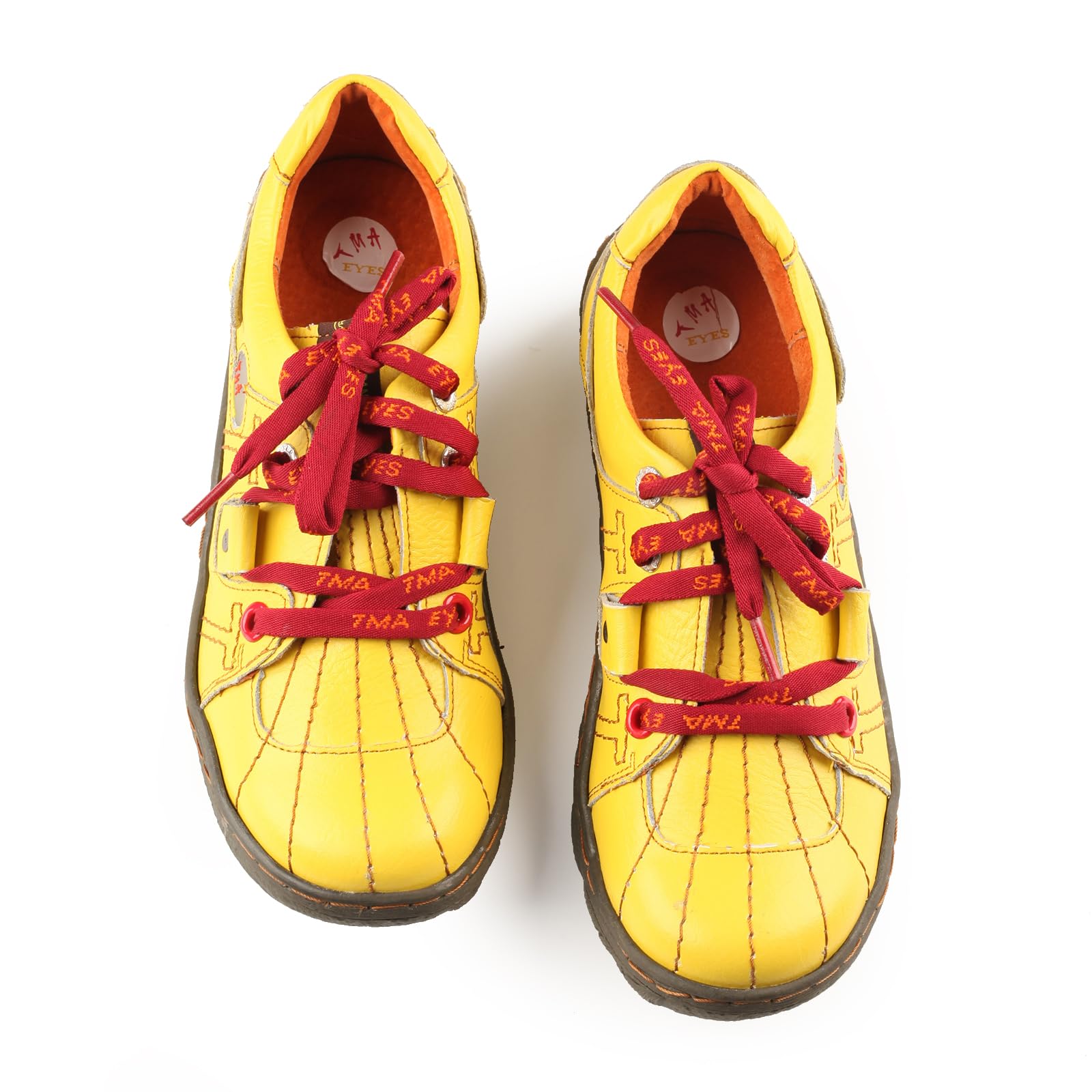 TMA EYES Women's Sneaker Genuine Leather Flat Shoes for Outdoor Sports Casual Shoes(Yellowï¼Œ8.5