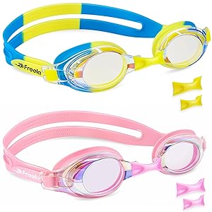 Freela Kids Swim Goggles, 2 Pack for Boys Girls Age 3-15, Toddler Clear View Anti-fog & Anti UV No Leak