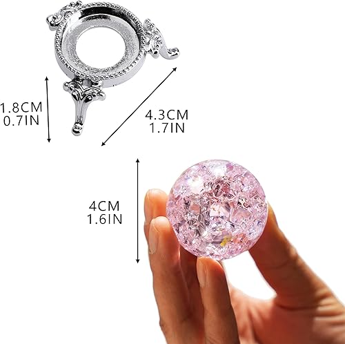 Miniatura 7 de H&D HYALINE & DORA Pisapapeles de bola de cristal rosa de 1.575 in con agrietado, bola agrietada de hielo de cristal con accesorios de soporte,