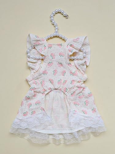Miniatura 6 de QWINEE Vestido de perro con patrón de flores, vestido de princesa con ribete de volantes, vestido de chaleco para gato, vestido de verano con ribete