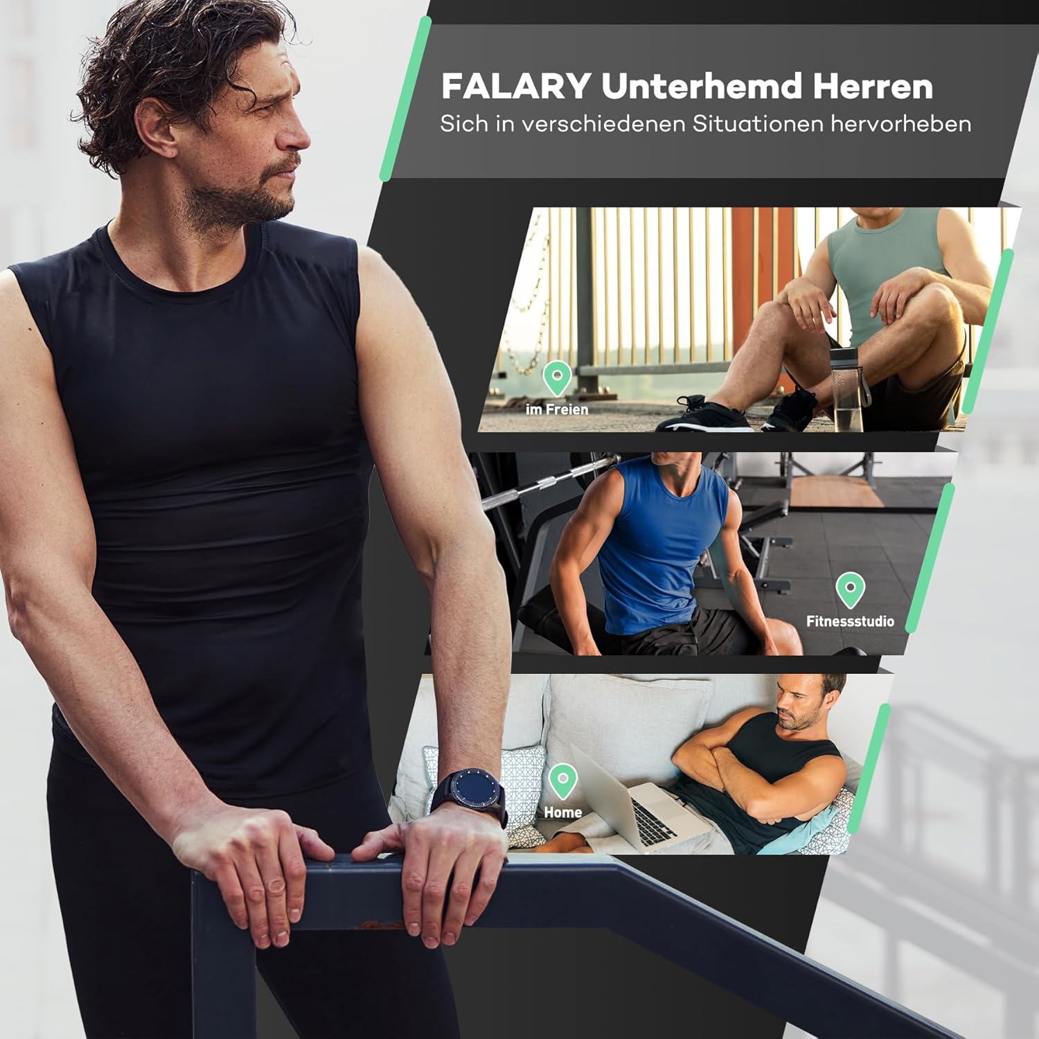 FALARY Men's Tank Top 100% Cotton Undershirt Set of 3 White Black Olive Blue S-5XL - Image 7