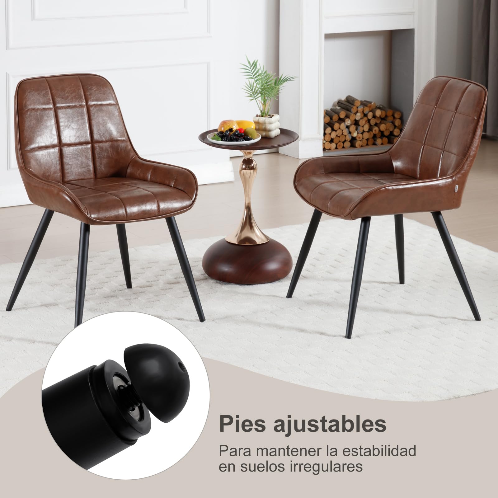 WOLTU Juego de 2 Sillas de Comedor,Cuero Sintético Retro,Marrón | Respaldo Medio,Acolchado, Estructura de Metal, Adecuadas para Comedor, Cocina, Salón y Dormitorio
