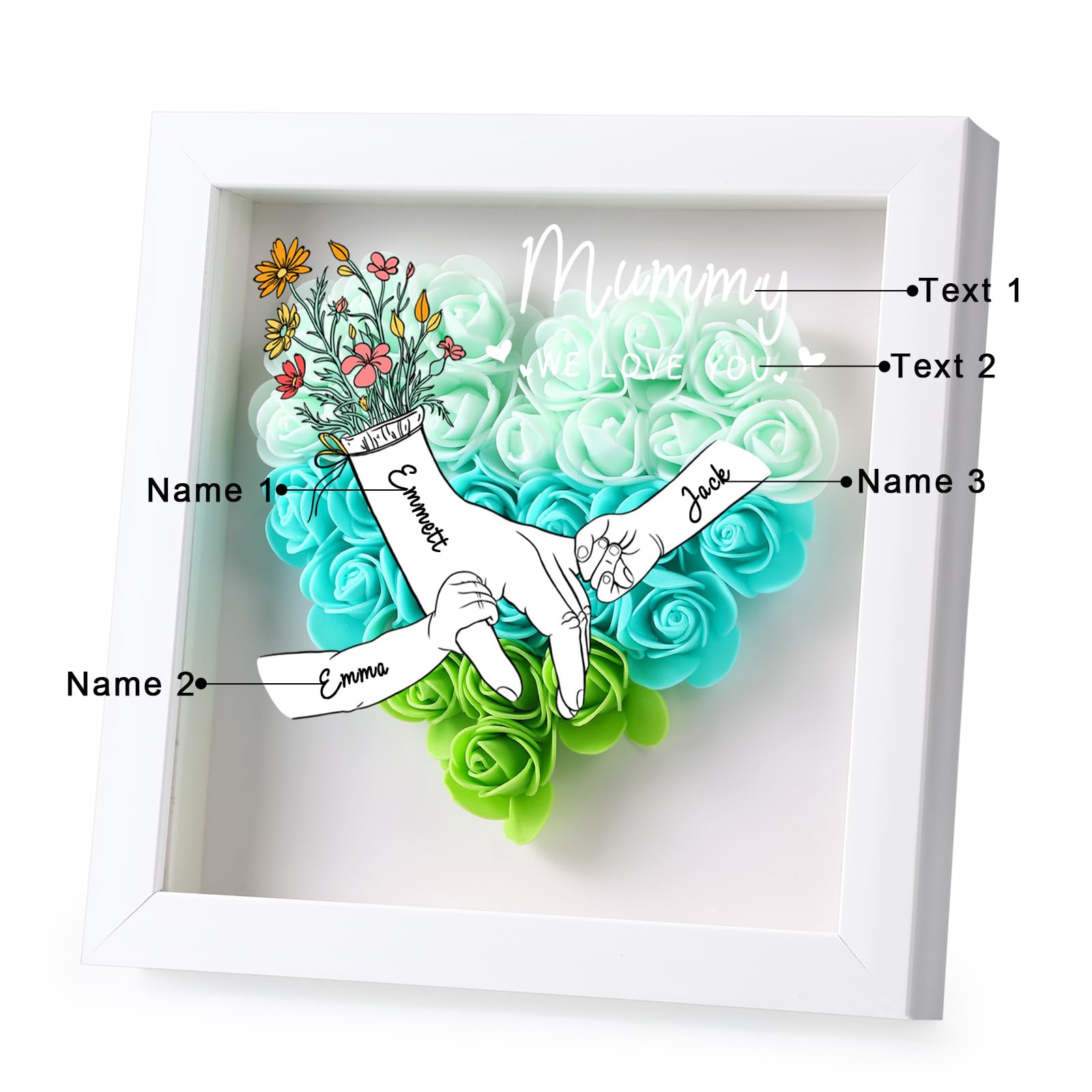 kaululu Regalo Festa della Mamma, Cornice Decorativa Personalizzata con Rosa e Incisione Nome Regalo Personalizzato per Donna (A-Verde)