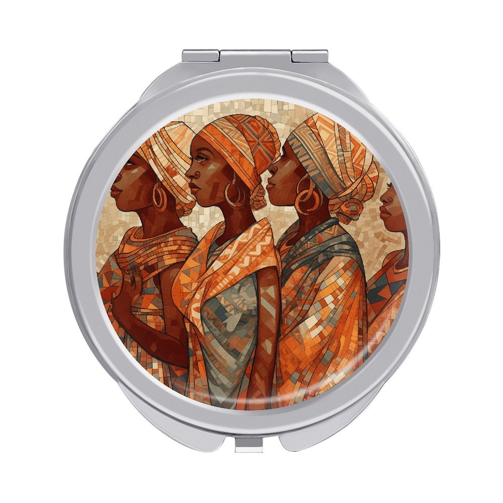 VstaDank Africa Ethnic Pottery Travel Makeup Mirror 2 X /1 X Magnifying Mini Vintage Pocket Mirror for Purse Small Portable Folding Small Round Mirrors Portable Vanity Mirrors for Women