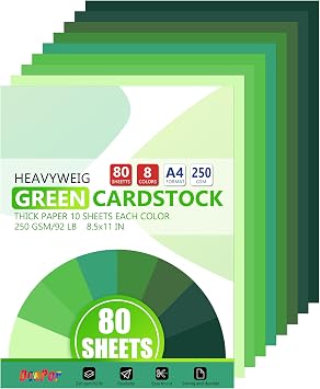 OcePor 80 Sheets Green Cardstock Paper, Colored Printer Paper 8.5 x 11, Thick Construction for Cards Making, Scrapbook,Office Printing, Invitations, Certificates,DIY Crafting 92 lb/250gsm