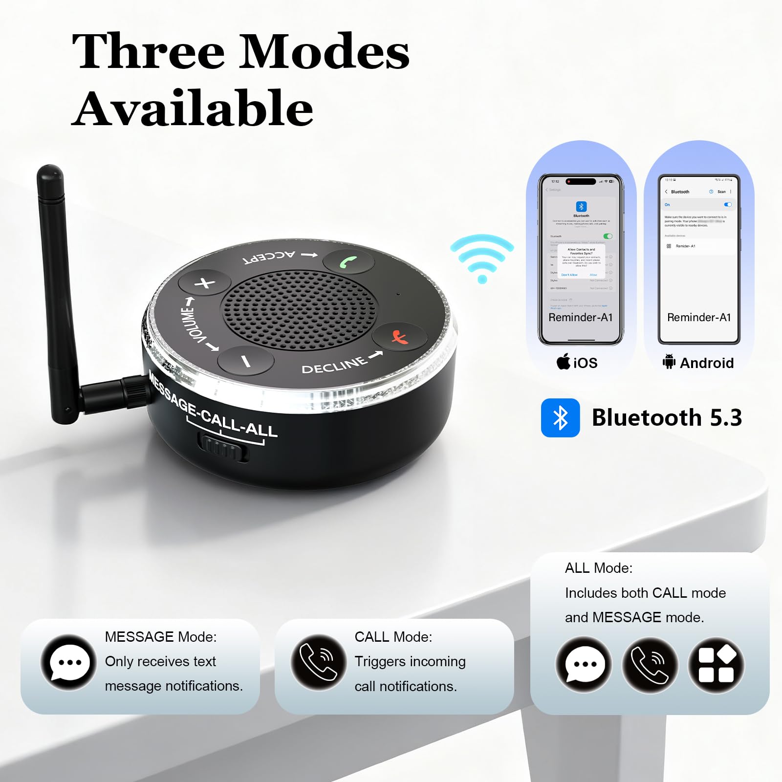 PebblePulse Amplificatore per altoparlante del telefono, suoneria esterna per telefono cellulare con suoneria forte e allarme flash LED, rispondere direttamente alle chiamate, ideale per uso domestico