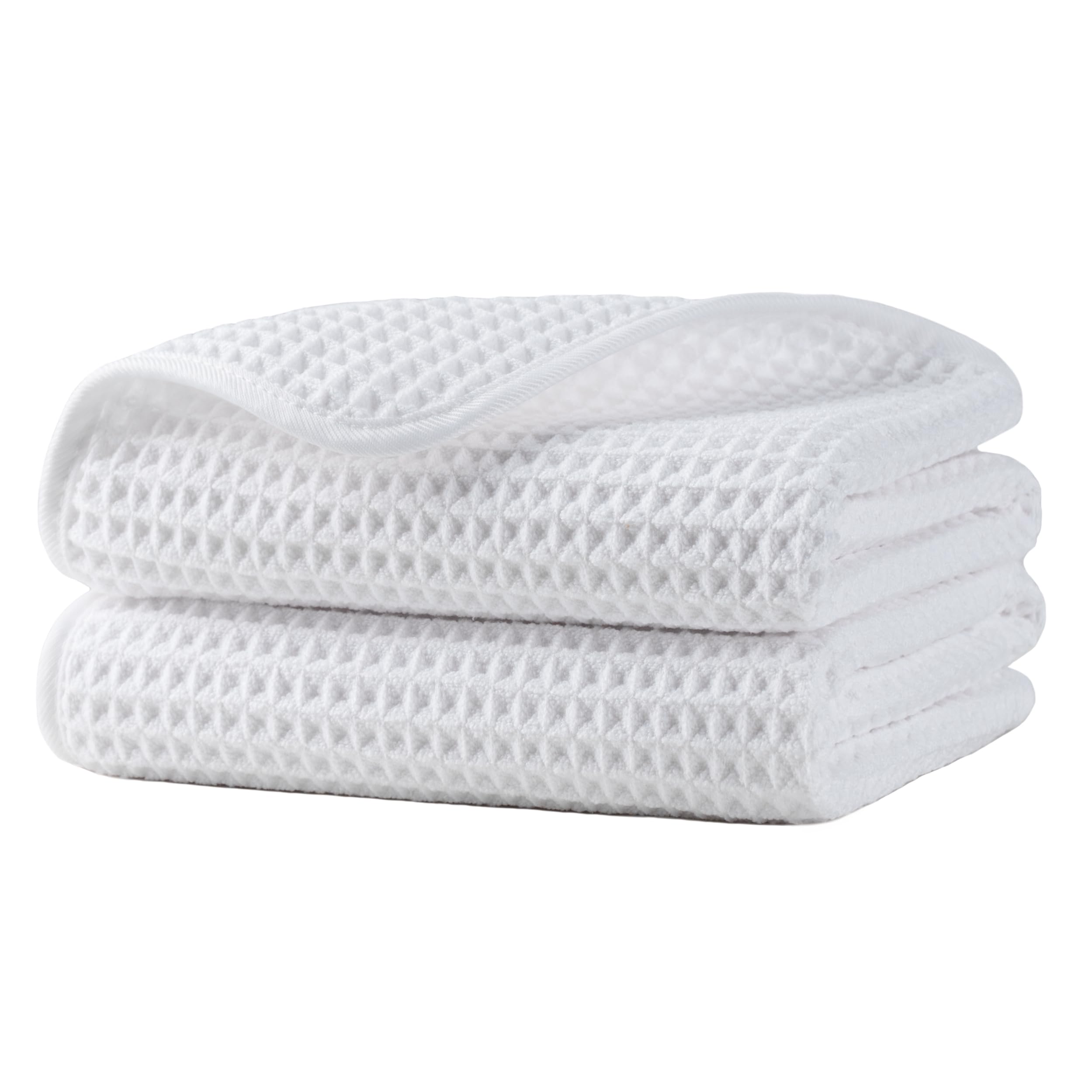 Microfiber Waffle Hand Towels, 2 Pieces, Soft, Absorbent, Fast Drying, Lint Free (White)