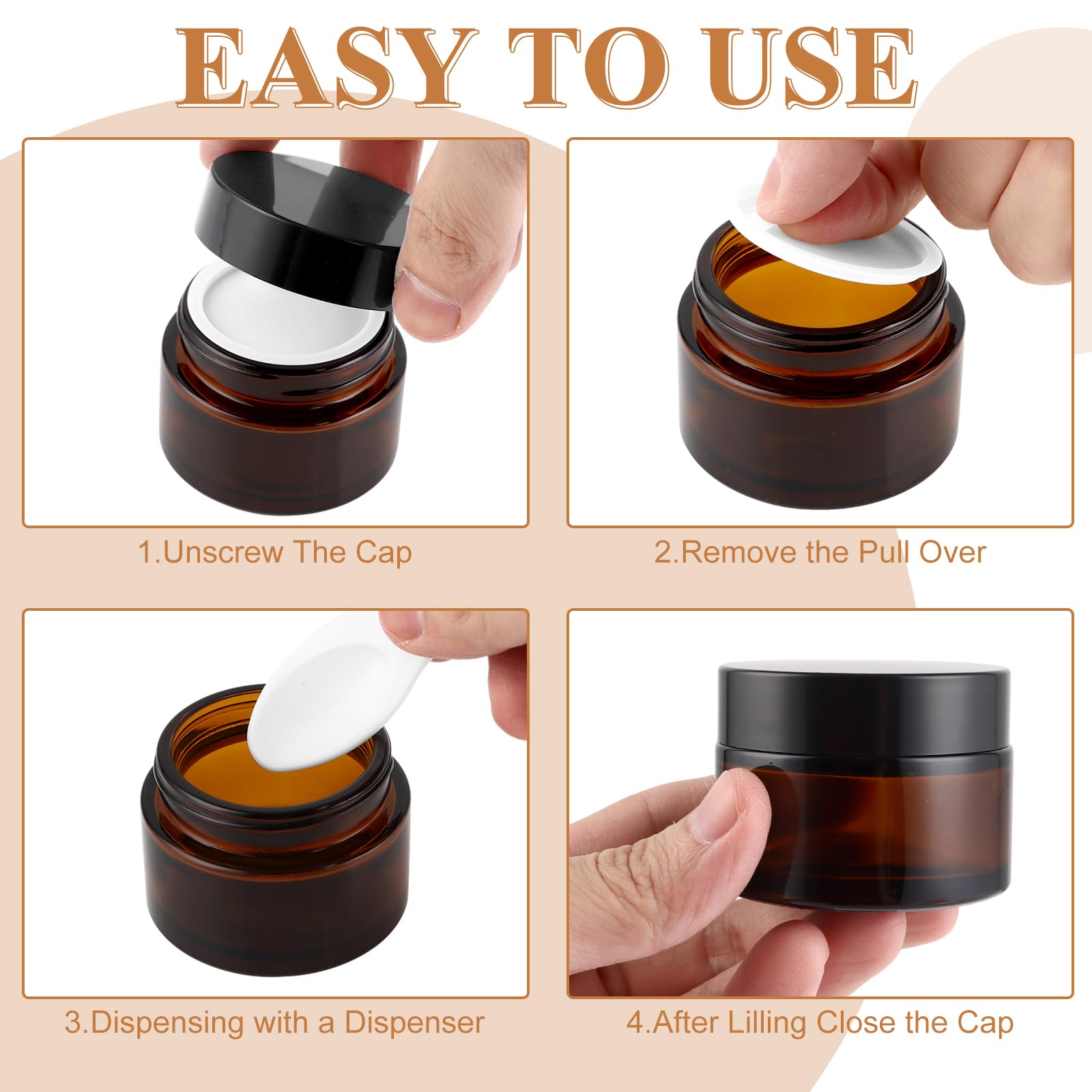 YAYODS Lot de 20 Pot en Verre Ambré 30 ml - Pot à Crème Vide avec Couvercle Hermétique et Opercule - Contenant Cosmétique Anti-UV pour Voyage et DIY Cosmétique Maison