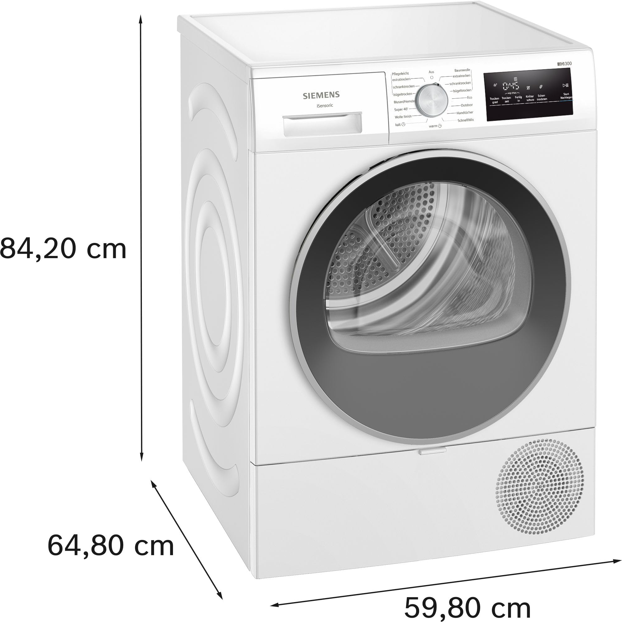 Siemens iQ300 Wärmepumpentrockner 8 kg autoDry WT45HV0EM | Schonend trocknen mit autoDry, super40-Programm, easyClean Filter für schnelle Pflege, großes LED Display für beste Übersicht
