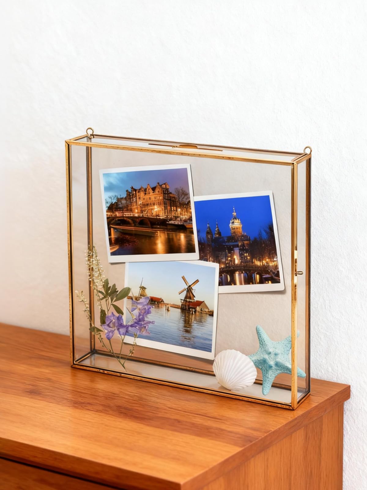 Homtone Boîte en verre pour cartes de mariage 20x20 cm Doré Avec fentes Présentoir Vintage pour Cartes Photos Avec vue claire boite mariage Pour réceptions Présentoir de fleurs séchées