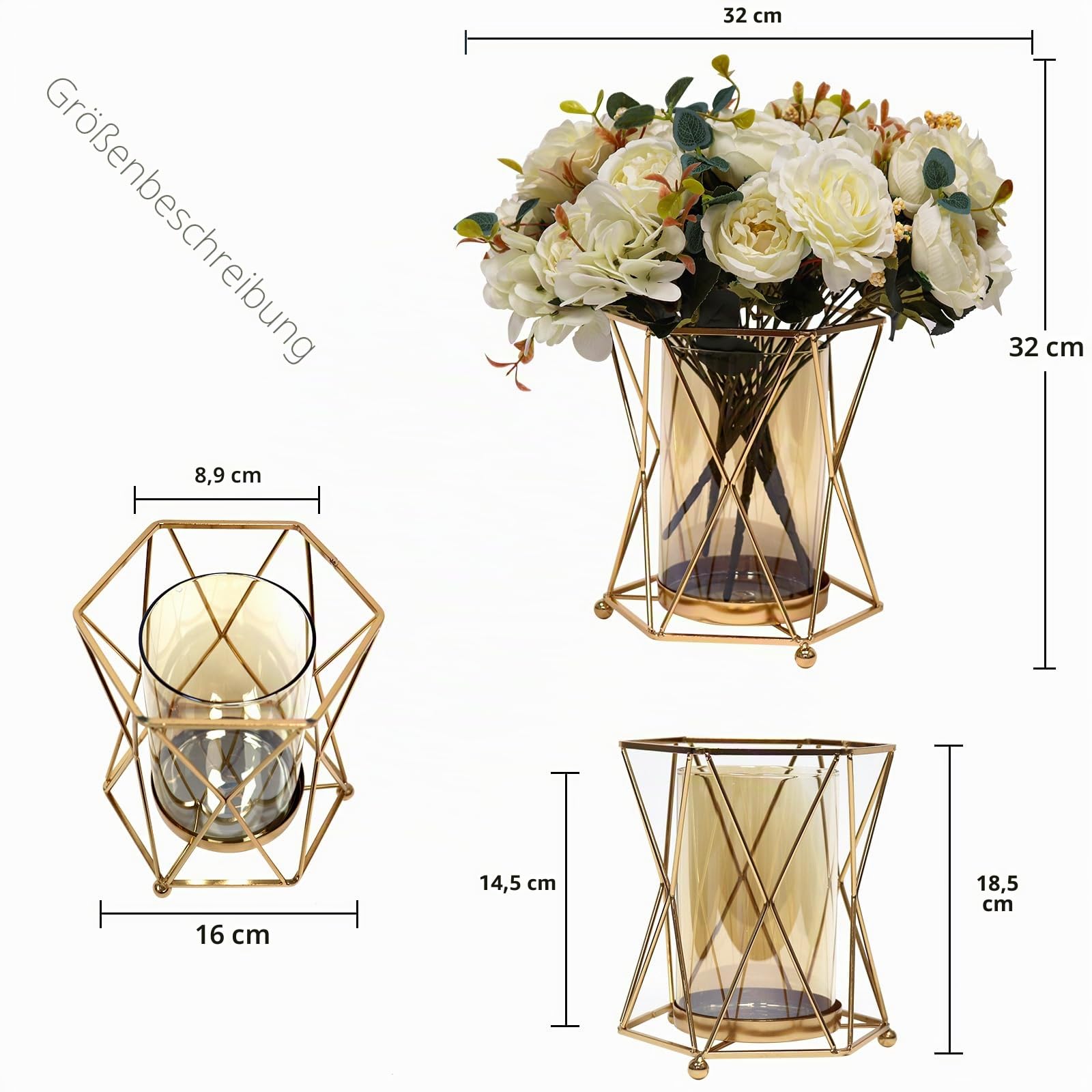 Kunstblumen mit Vase, Seiden-Pfingstrosenstrauß Kunstblumen in Vase, Gefälschte Blumen Florales Arrangement für Heimdekoration Innen, Tischmitte Blumendekoration für Bauernhaus (Weiße Pfingstrose)