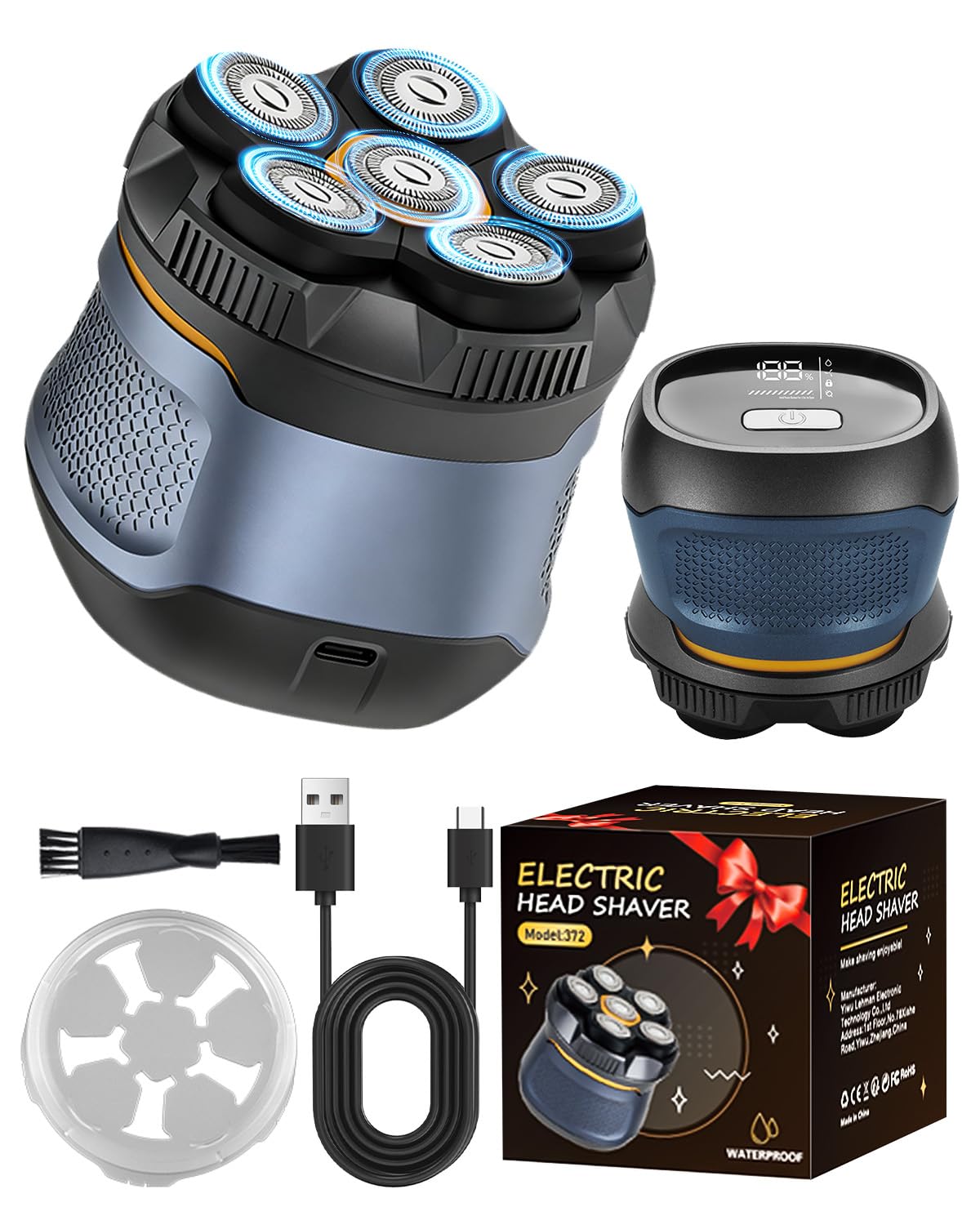 Rasoio elettrico da uomo, 6D a forma di teschio, ricaricabile tramite USB, portatile, da viaggio, regalo per la festa del papà, blu