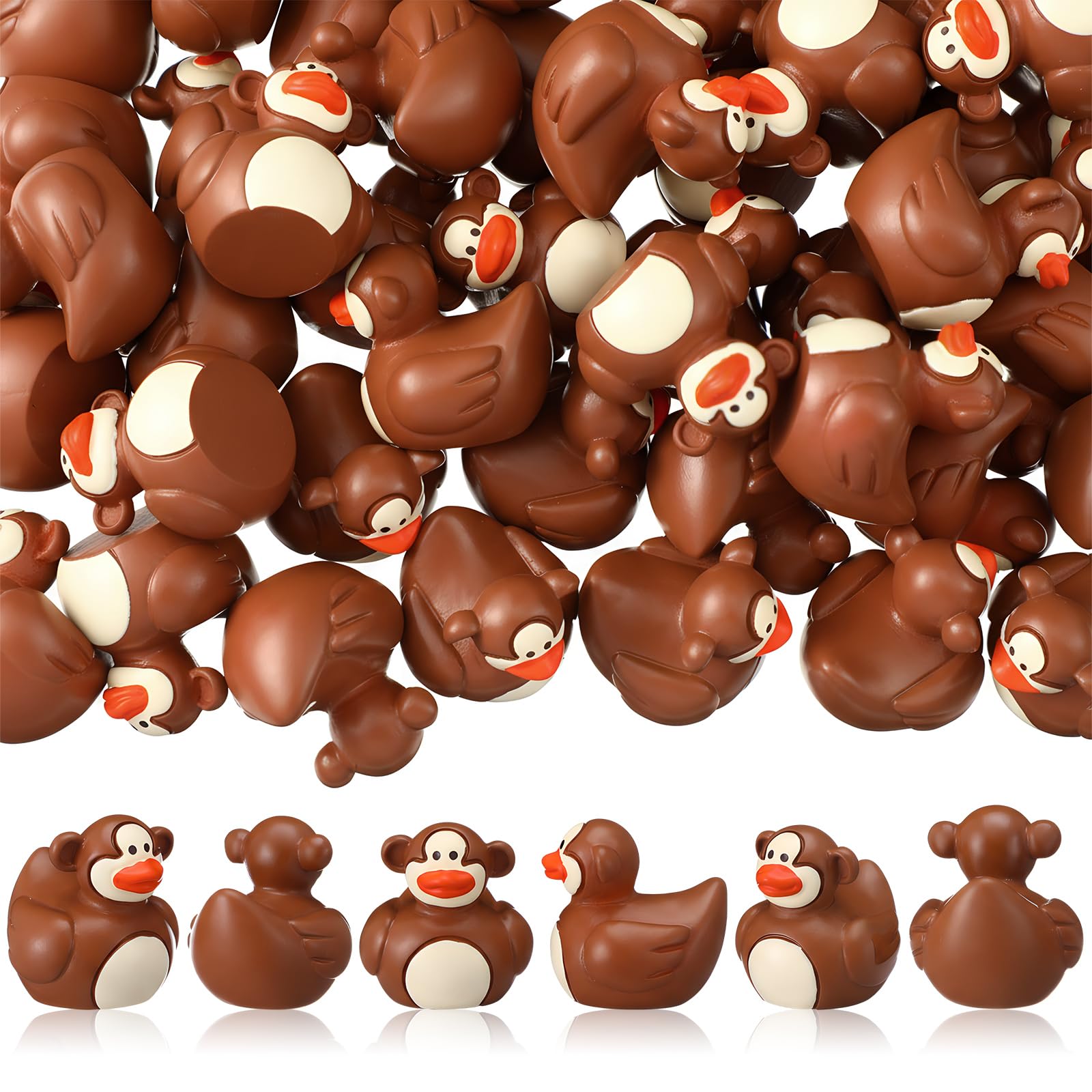 Soulchen 50 Pcs Mini Monkey Ducks Bulk Resin Tiny Duck Figurines Little Small Animal Miniatures Figures Cute Monkey Home Decor for Micro Garden Cake Toppers Desktop Craft Gifts Party Favors
