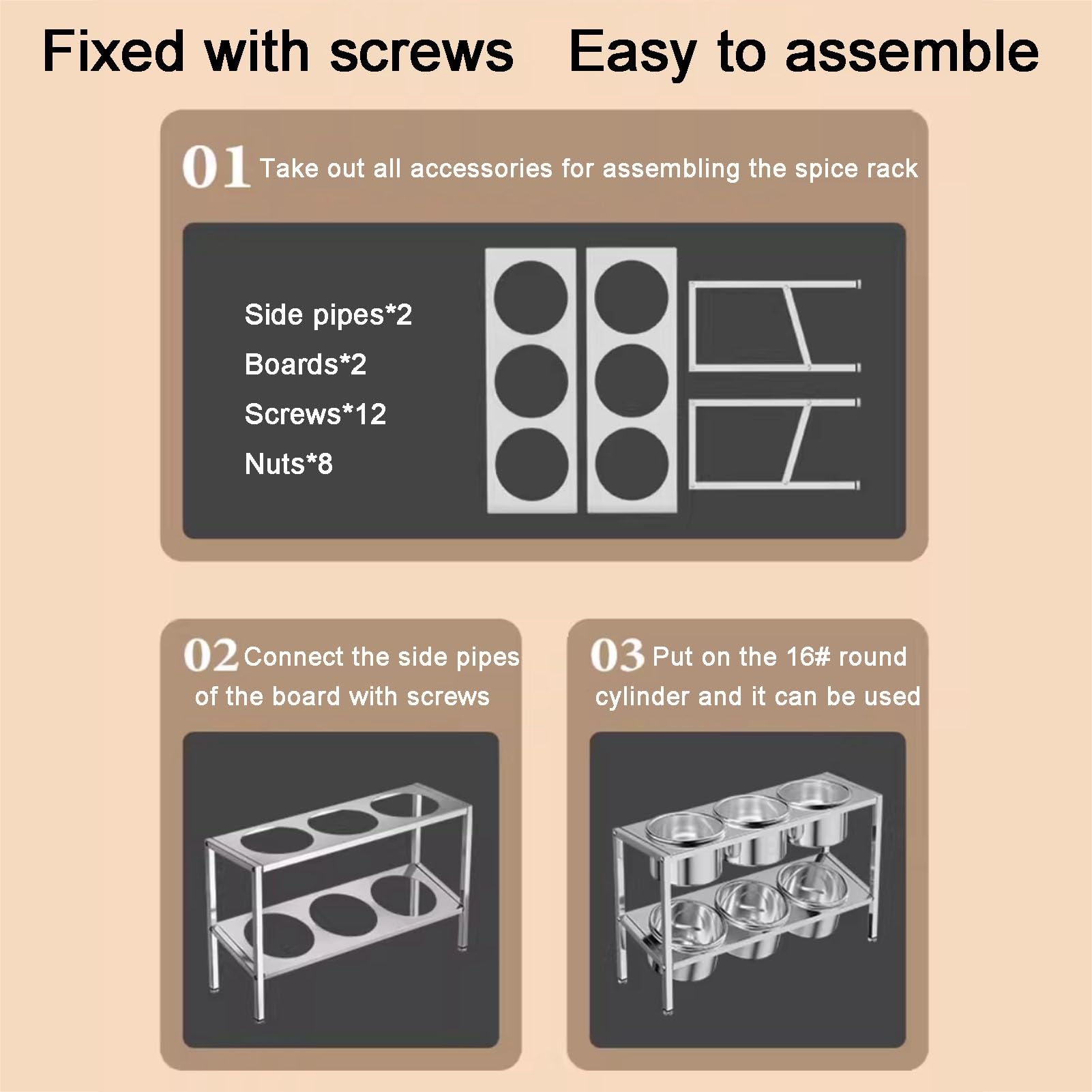 Organizador de especias de acero inoxidable con estantes inclinados para un fácil acceso, ideal para almacenar alimentos, hierbas, condimentos y especias