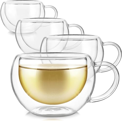 Miniatura 6 de Teabloom Modern Classic - Vasos aislantes  6 oz  6.8 fl oz  Juego de 2 tazas de vidrio de doble pared para té o café
