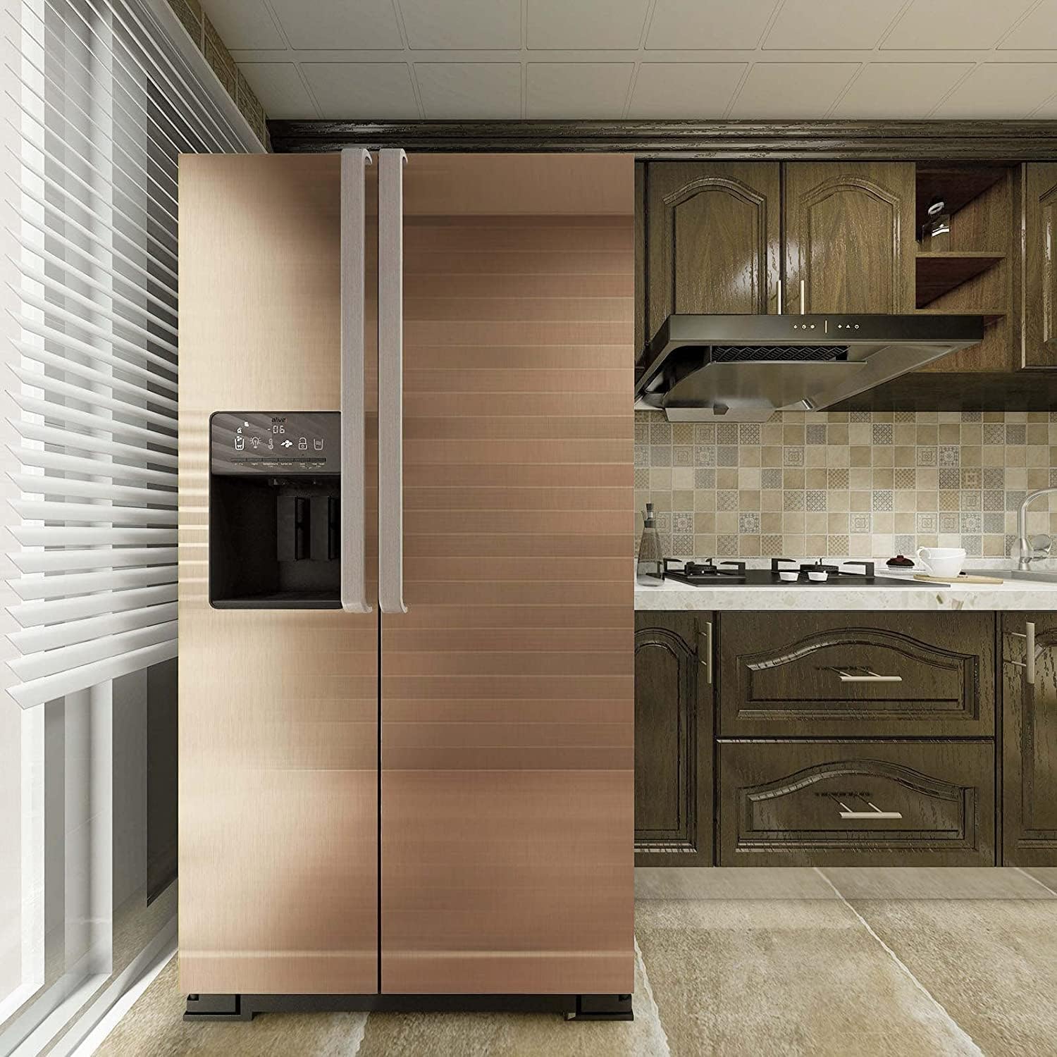 Stainless Steel Contact Paper Metallic Champagne Wallpaper Peel and Stick Removable Heat Resistance Self-Adhesive Contact Paper Peel and Stick for Appliances Refrigerator Oven 17.71" X 393.7"