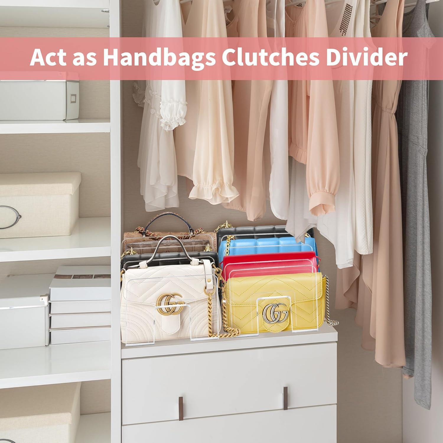 MEISO 2 Pezzi Organizer Armadio, Divisori per Borse Armadio Organizer, Porta Borse da Armadio A 4 Slot per Camera da Letto, Guardaroba, Libreria, Cucina, Stoccaggio E Organizzazione (Trasparente)