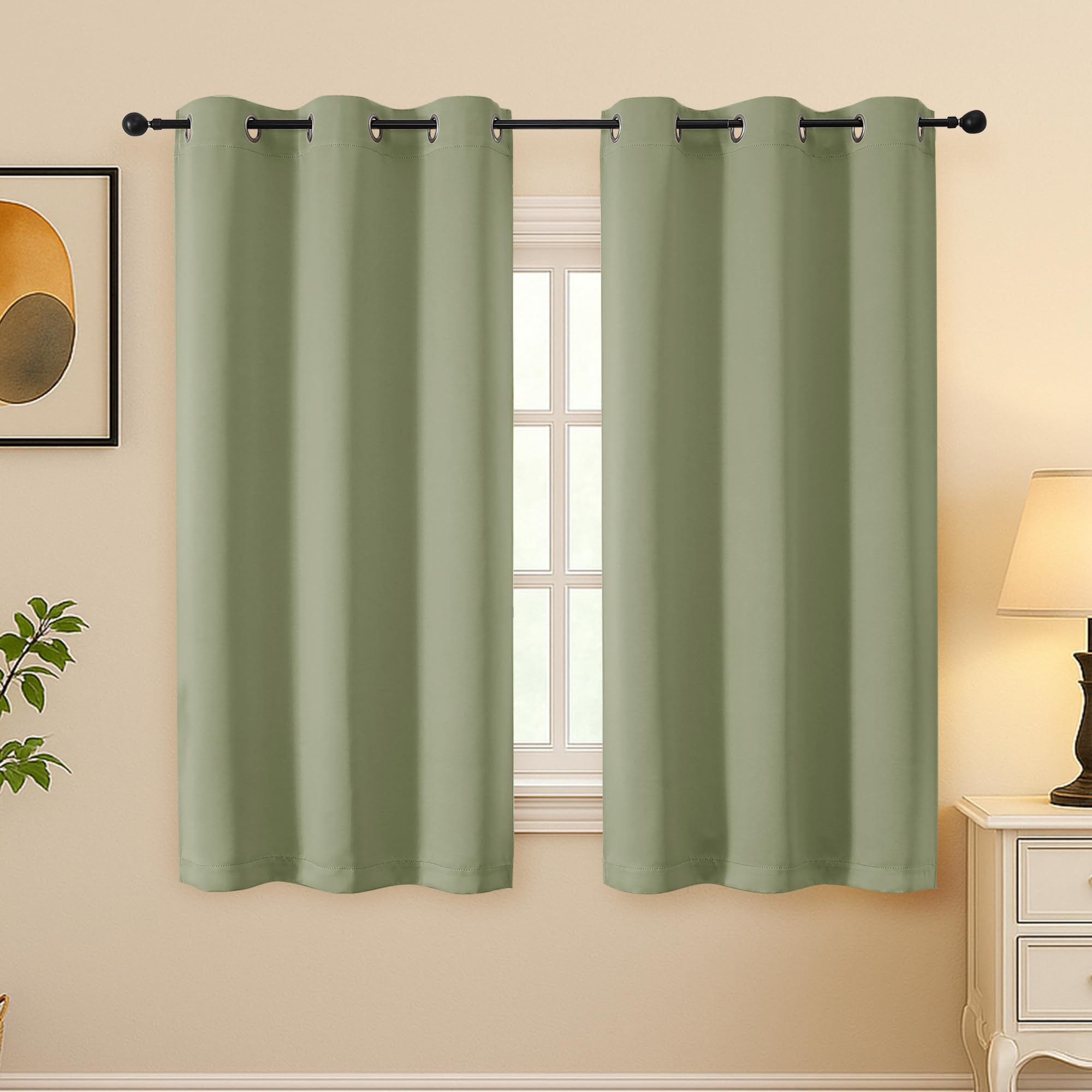 Simplebrand Sage Green Curtains for Bedroom 54 Inch Length 2 Panels Set, Room Darkening Thermal Insulated Energy Saving Curtains for Nursery, Grommet Solid Soft Window Treatment Drapes, W40 x L54