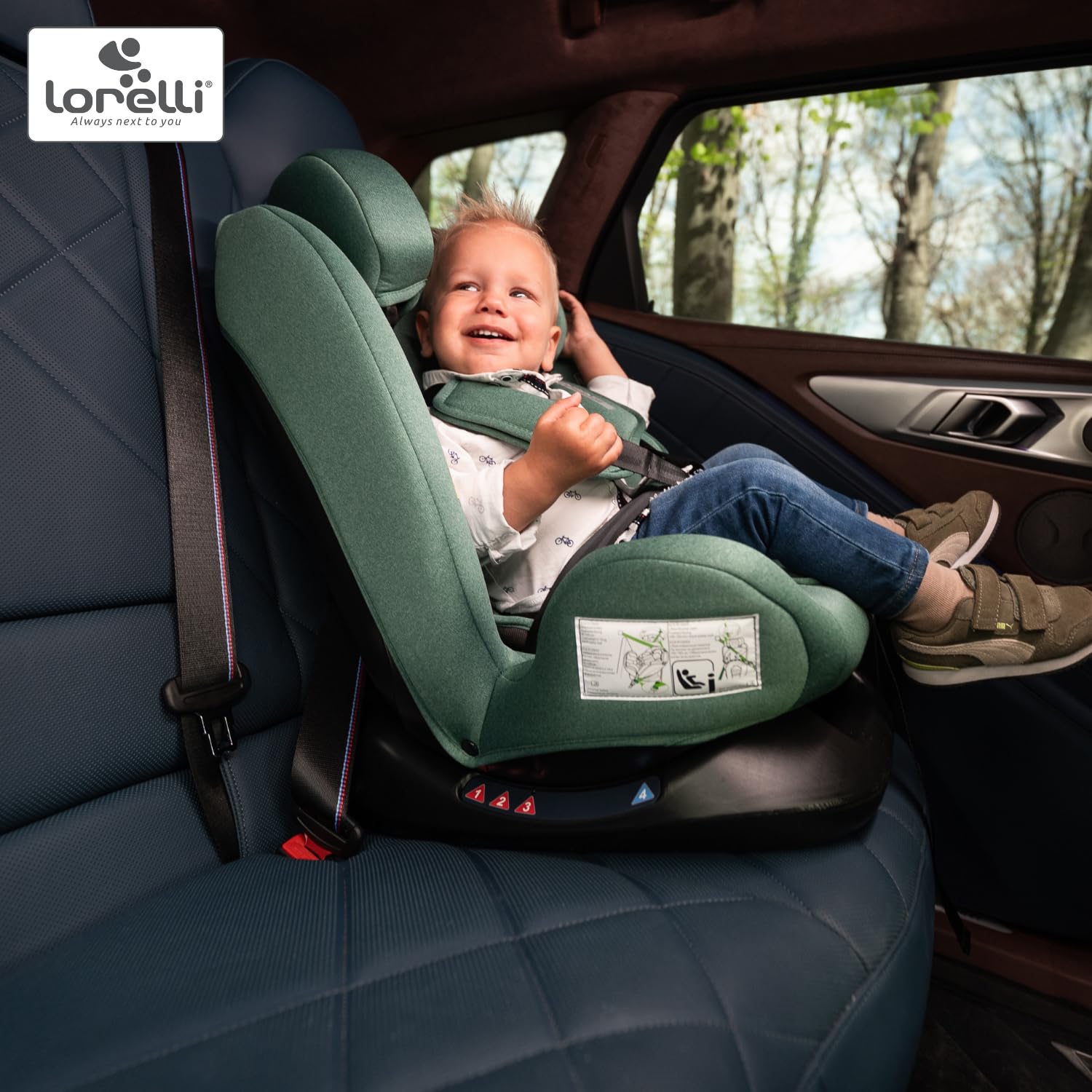 Lorelli Auto Kindersitz Scorpius i-Size, mitwachsender Autositz für Kinder von 40-150 cm, Babysitz, Autokindersitz ab Geburt bis 12 Jahre, Einstellbare Kopfstütze, 5-Punkt-Sicherheitsgurt, grün