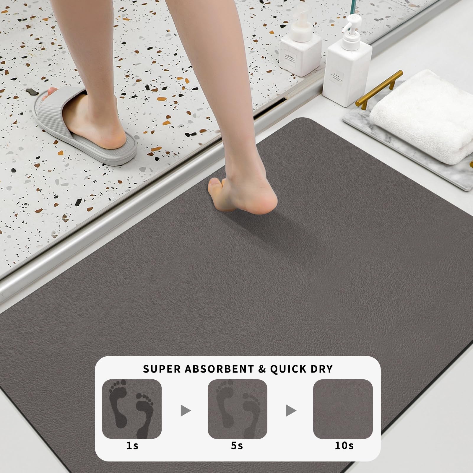Dolic Bath Mat Bathroom Rugs Rubber Non-Slip Thin Bathroom Mat Absorbent Quick Dry Stain Resistant Bath Mat Rug for Floor Bathmat Easy Cleaning (Brown - Image 3