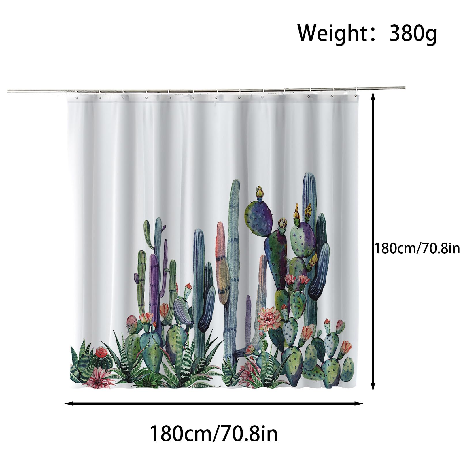 FAIRYGATE Bathroom Curtains Shower Curtain Watercolor Green Leaves Summer Tropical Botanical Plants Leaf Polyester Fabric with Hooks B8510 - Image 2