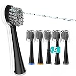 Replacement Brush Heads for Waterpick Sonic Fusion 2.0 - Flossing Toothbrush Head for Water pik with Color-Coded Rings & Hygienic Caps - 5 Pack Black Hard Bristles - Compact Size