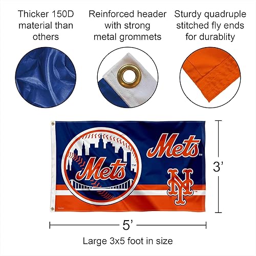 Miniatura 2 de Bandera con logotipo de los New York Mets de 3 x 5 pies con ojal