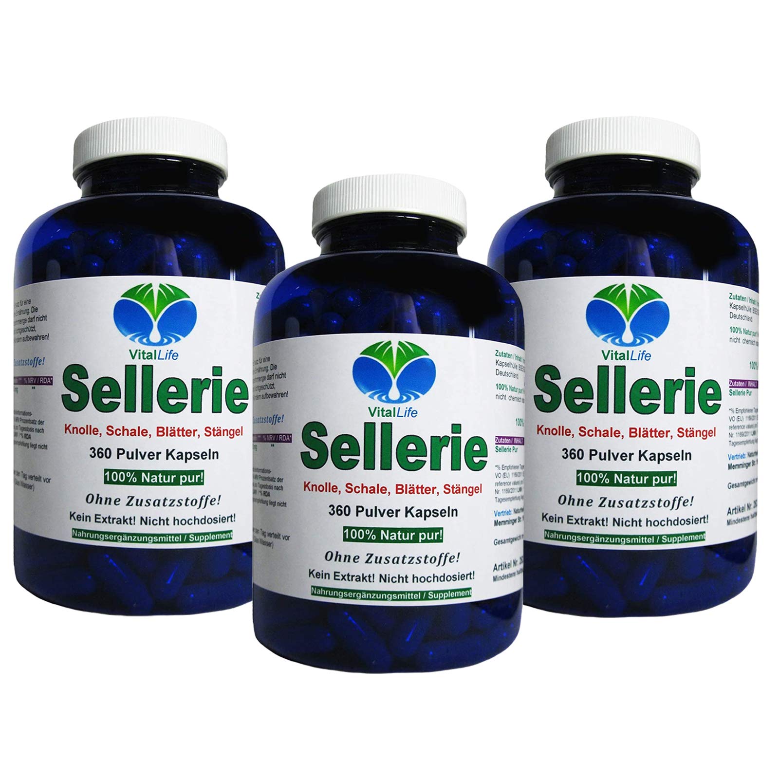 SELLERIE 1080 (3x360) Kapseln Wurzel Schale Blätter Stängel BLUT Magen LEBER Darm NIEREN Blase VERDAUUNG nach Hildegard von Bingen. 100% NATUR pur. OHNE ZUSATZSTOFFE. 26320-7