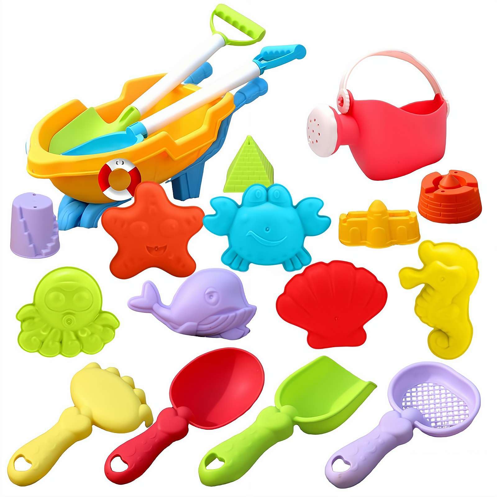Kids Beach Sand Play Set, Cartoon Sand Molds & Shovels Bucket Kit, Colorful Flexible Outdoor Tools for Sandbox, Beach, Water Play & Gardening, Interactive Gift for Toddlers & Kids