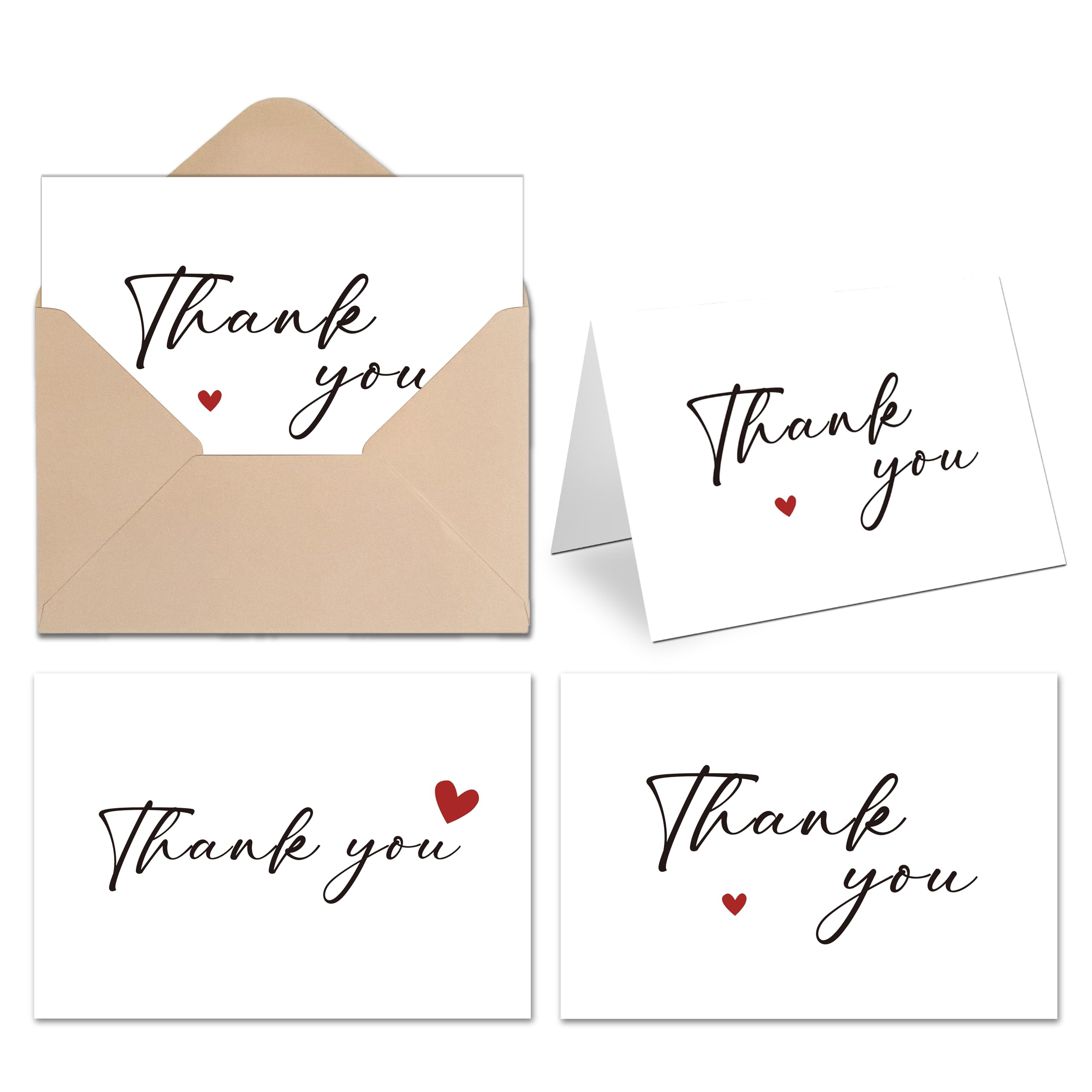 XISHIUYIS Thank You Cards with Envelopes - 24 Pack Heart Design Thank You Notes with Envelopes Set, Small Blank Thank You Cards (3.5x5in) for Weddings