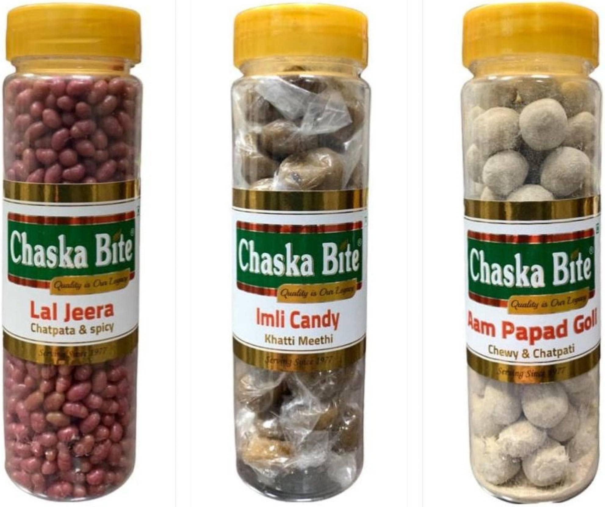 Aam Papad Goli (115 grams) Imli Jhatka (100 grams) Lal Jeera (140 grams) Pack of 3 | 355 grams CHATPATI,