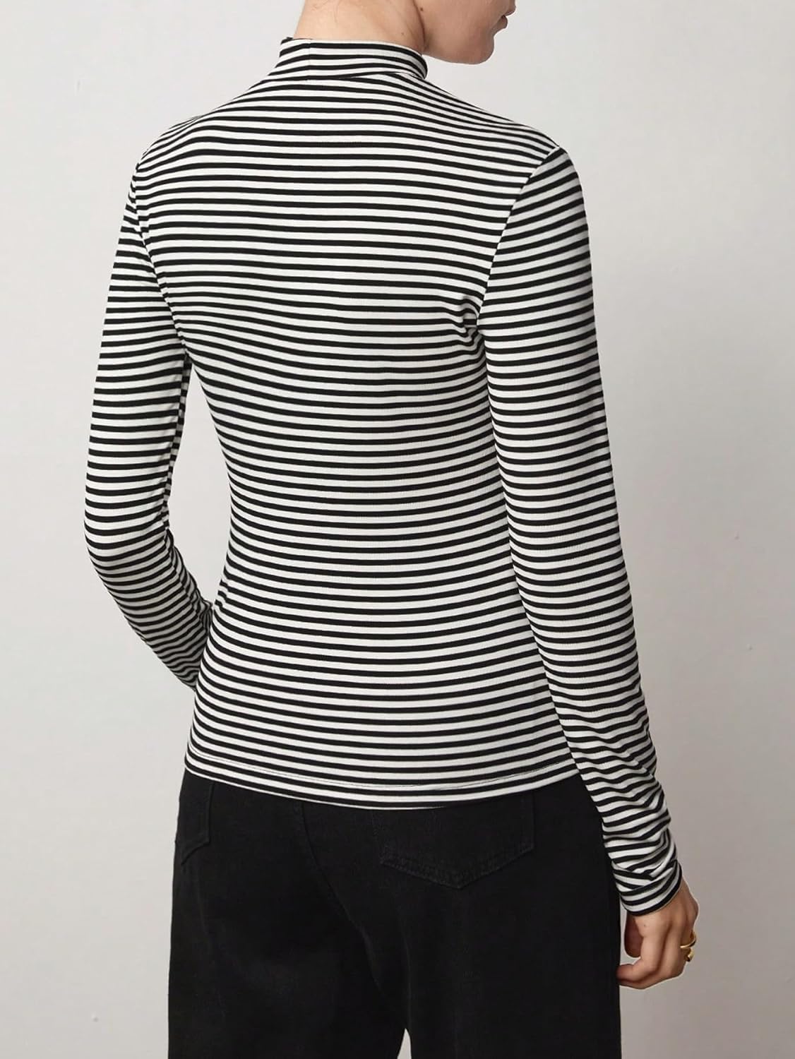 SHENHE Women's Mock Turtleneck Long Sleeve T Shirts Striped Slim Fitted Tee Going Out Tops - Image 3