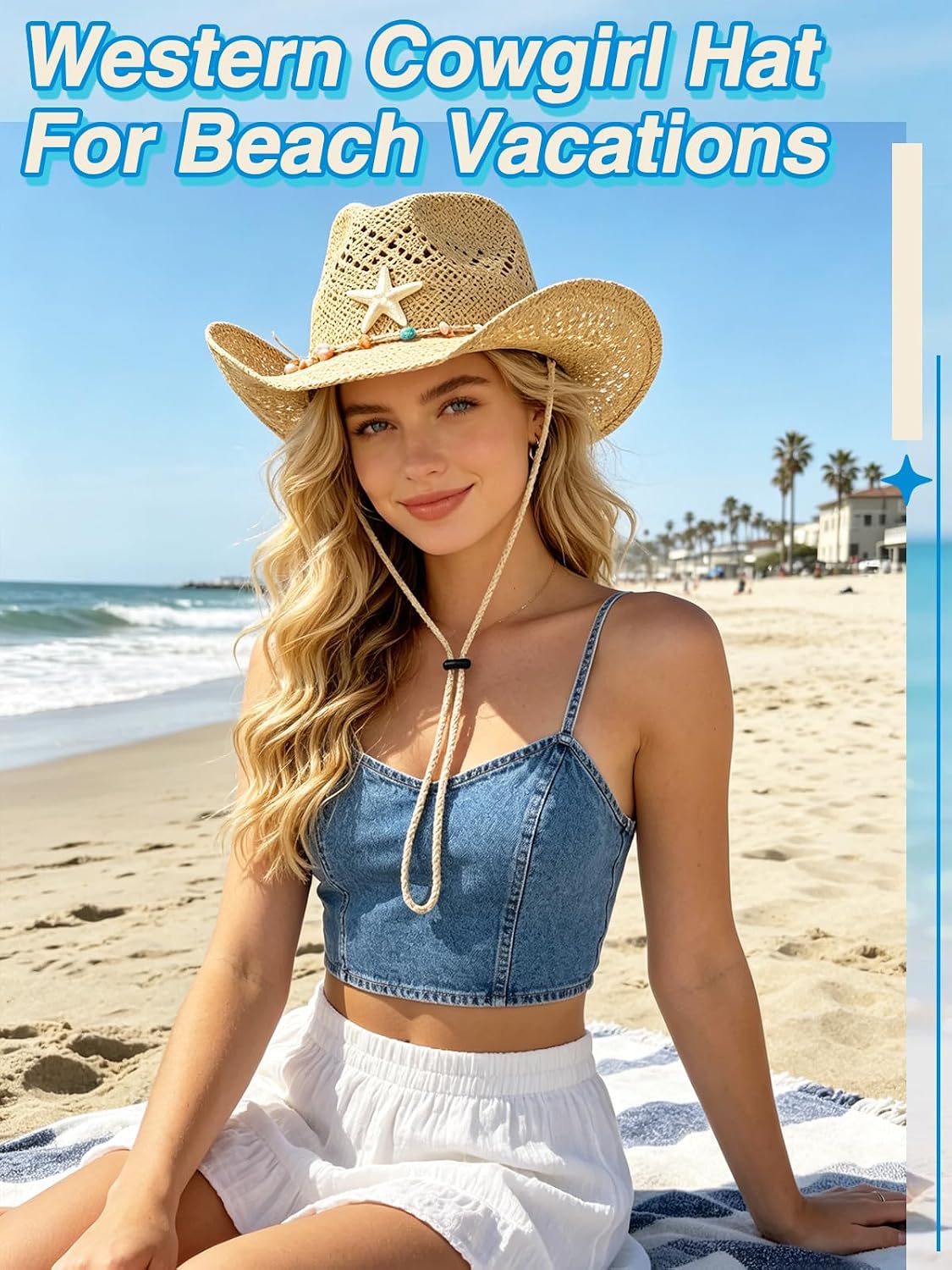Cosweet Cowboy Hat for Women - Western Straw Cowgirl Hat, Beach Sun Hat for Country Concert Outfits (Beige)
