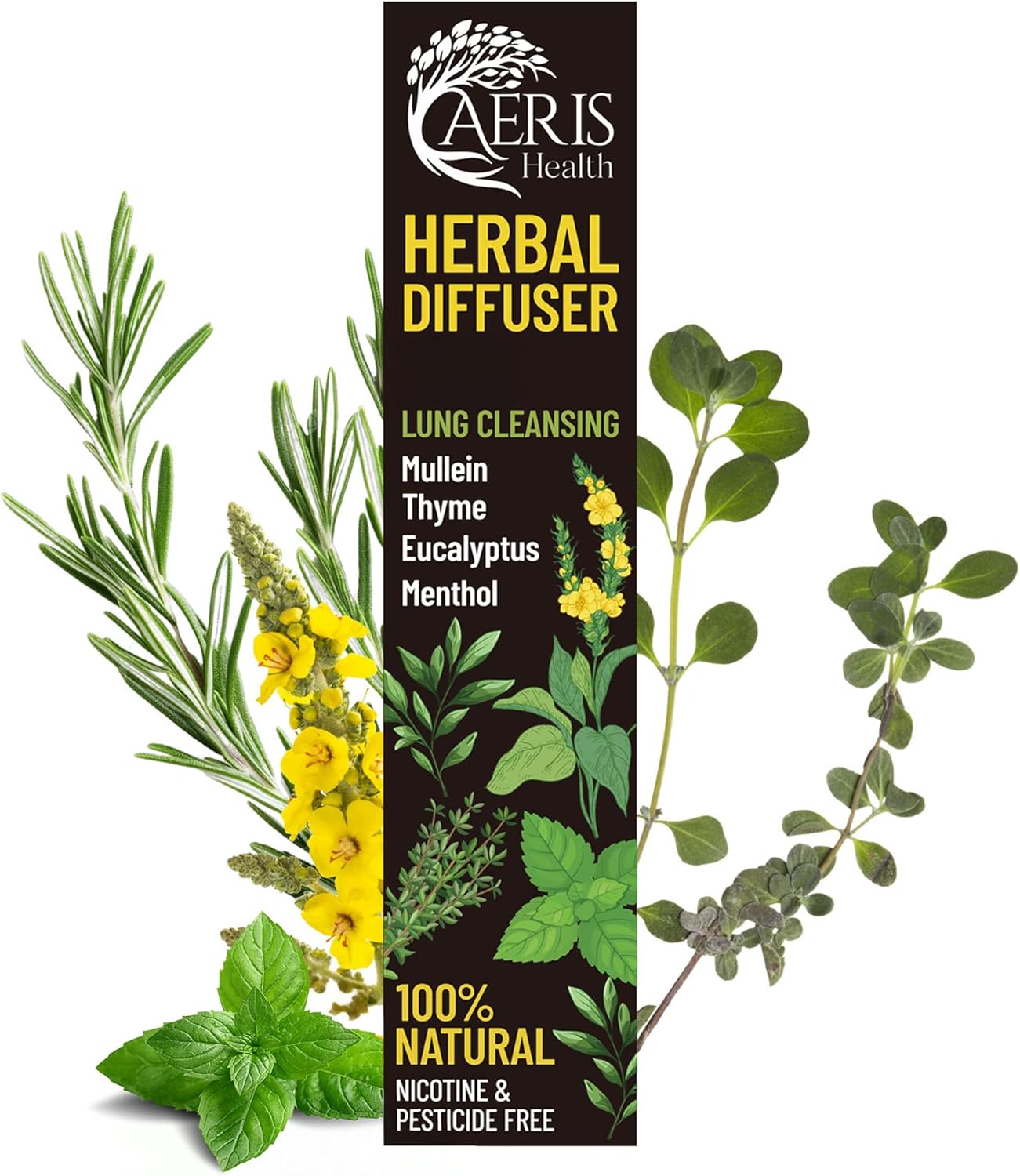 Mullein Aromatherapy Diffuser – Plant-Based Aromatherapy Device | Natural Blend with Mullein, Thyme, Eucalyptus & Menthol | Refreshing Clean Aroma | No Artificial Additives