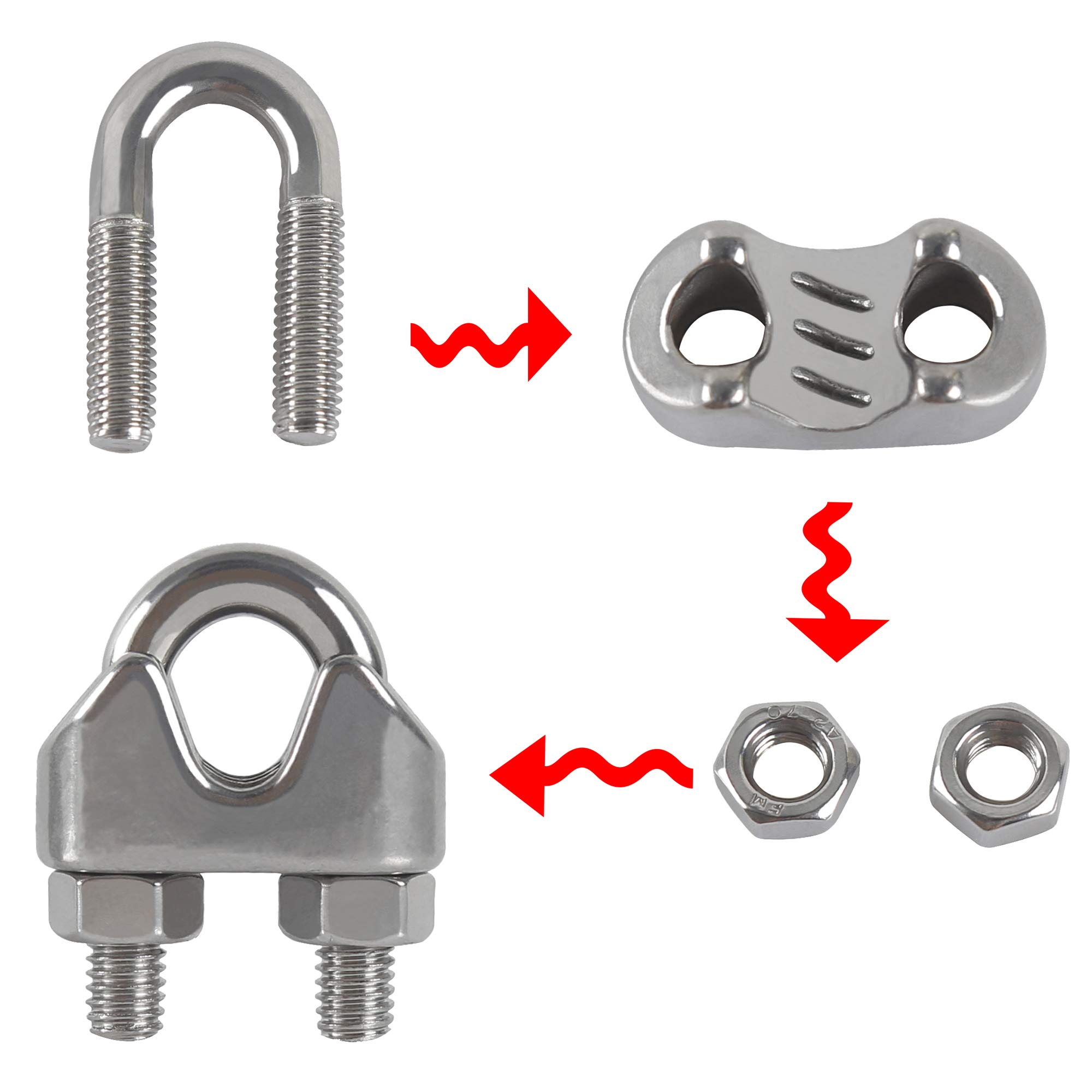 M3 Wire Rope Clip Clamp 304Stainless Steel Cable Clip, U Bolt Saddle