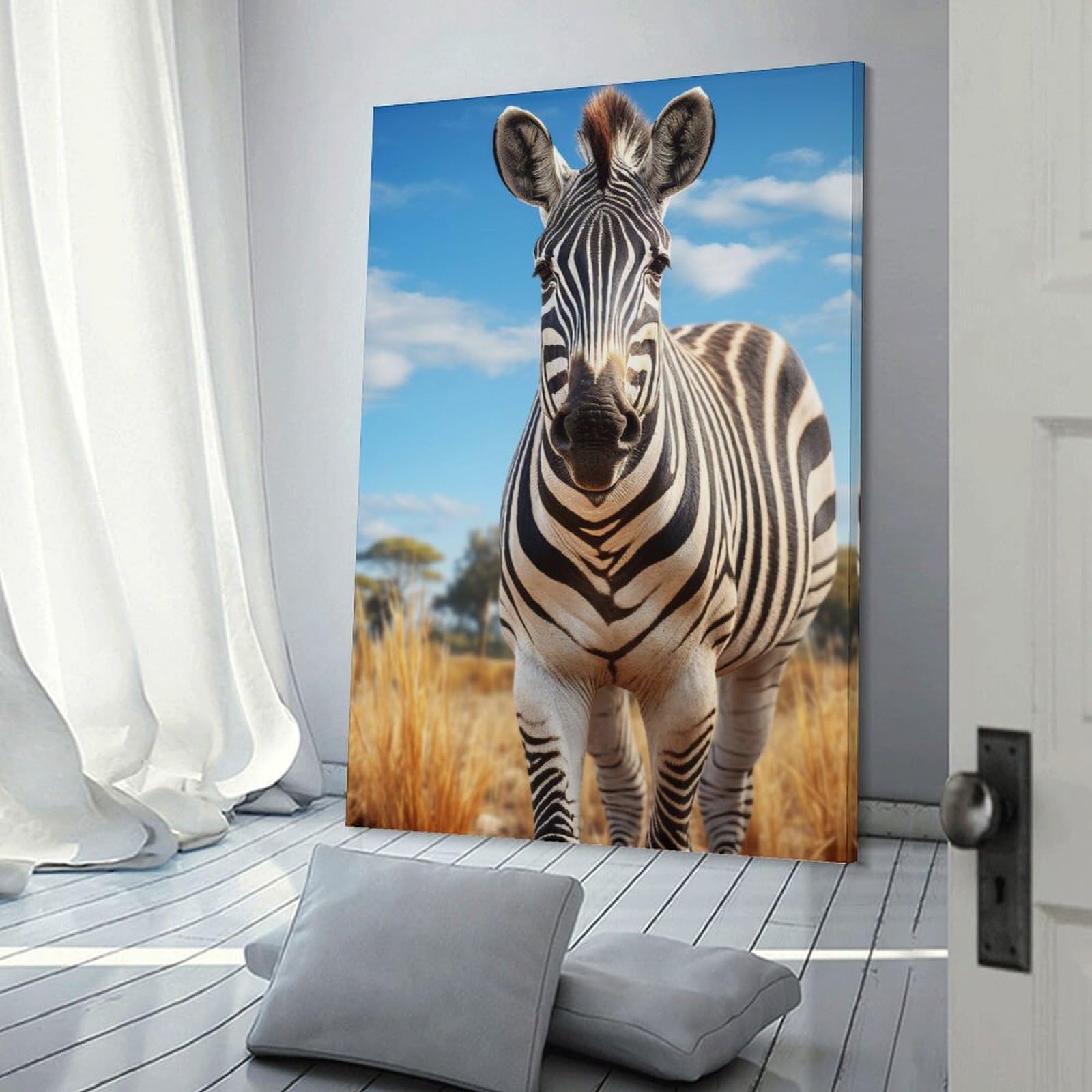 Junmoney Canvas Wall Decor Zebra, 12x18inch(30x45cm), for Flats, Guest Rooms Or Compact Rooms, Wall Decor with Flexible Room Appeal
