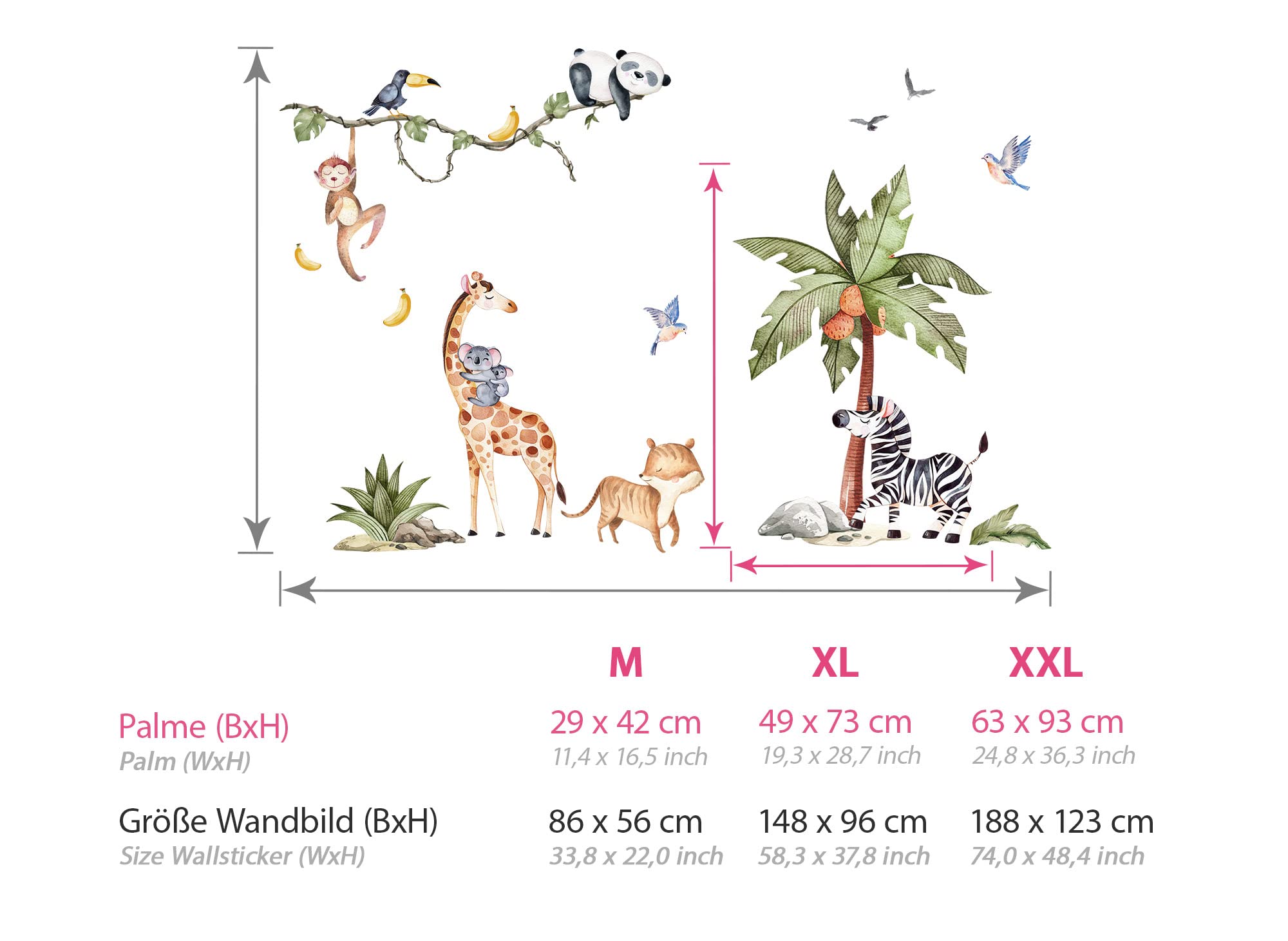 Grandora Tatuaż ścienny naklejka na ścianę pokój dziecięcy zwierzęta safarite małpy naklejka na ścianę dekoracja ścienna zebra naklejka pokój dziecięcy żyrafa pokój zabaw obraz ścienny tygrys naklejka DL767-5