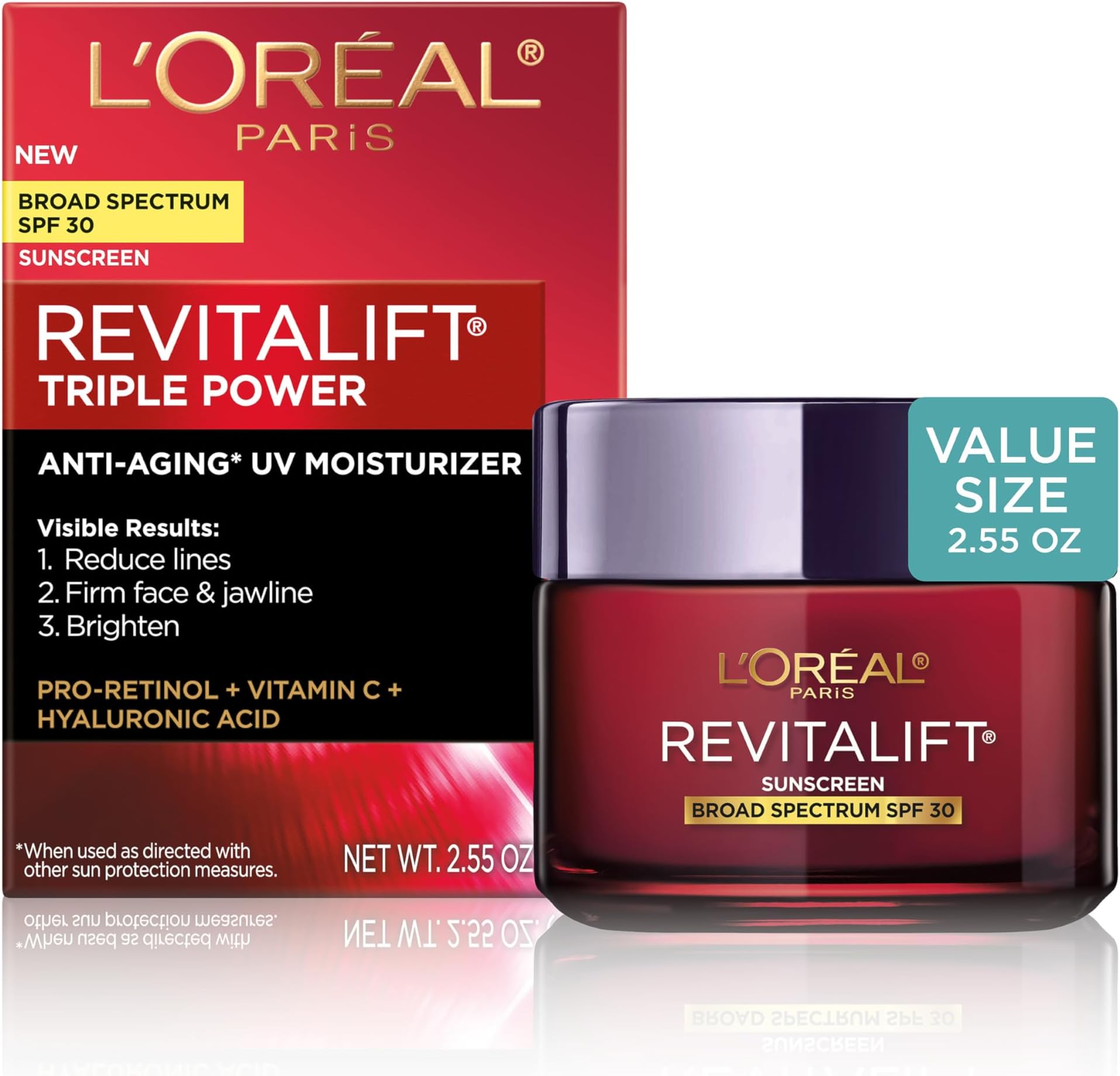 L'Oreal Paris Revitalift Triple Power Face and Neck Moisturizer, Anti Aging Face Cream with Broad Spectrum SPF 30, Pro-Retinol, Hyaluronic Acid and Vitamin C, 1 Kit