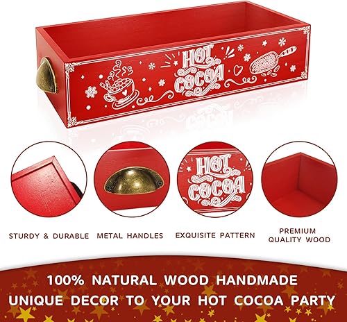 Miniatura 4 de QIKSION Caja de almacenamiento de madera de cacao caliente, barra de cacao caliente, decoración navideña de madera roja, bonito y divertido