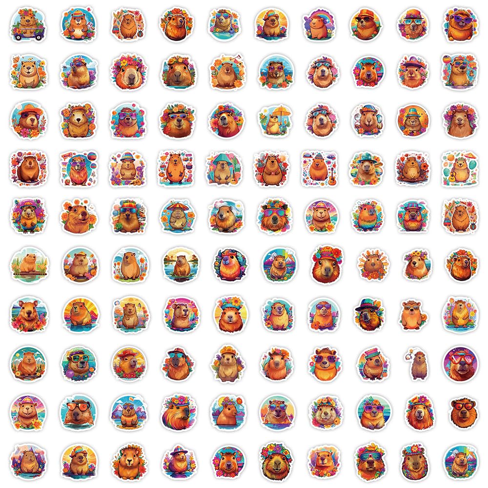 Colorful Capybara Vinyl Stickers, 100 PCS Waterproof Cartoon Animal Decals for Laptops Scrapbooking, Journals, Notebooks - Image 2