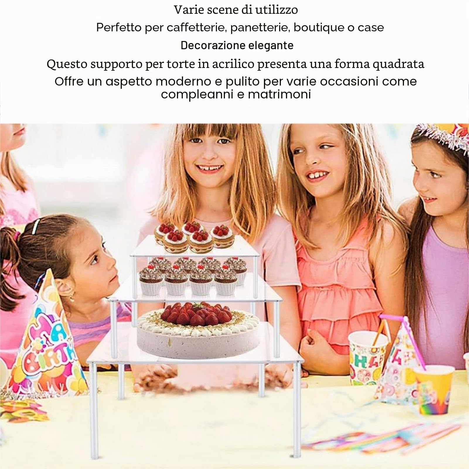 Tyenaza 3 Pezzi Espositore Acrilico Trasparente per Display,Alzate di Display Acrilico 3 Gradini per Catering e Buffet e Negozi, Alzata per Torta Quadrata in Acrilico Alzata per Cupcake