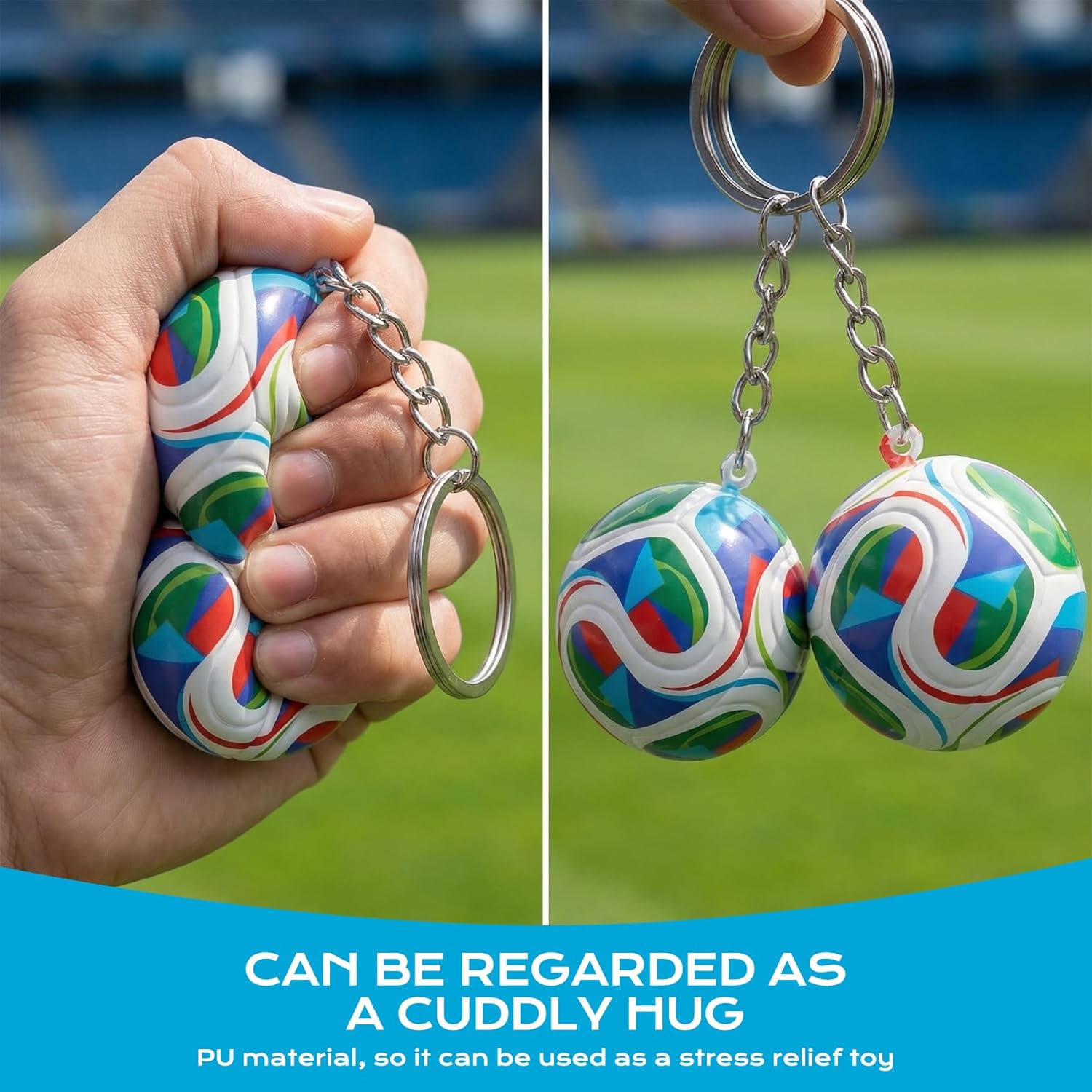 12 PCS Soccer Ball Keychain, 1:1 Mini World Cup 2026 Soccer Keychain with Soft Squeeze Stress Relief, Bounce Back Fidget Toy for Man and Boy, Sports Themed Backpack Charm, for Carnival Party